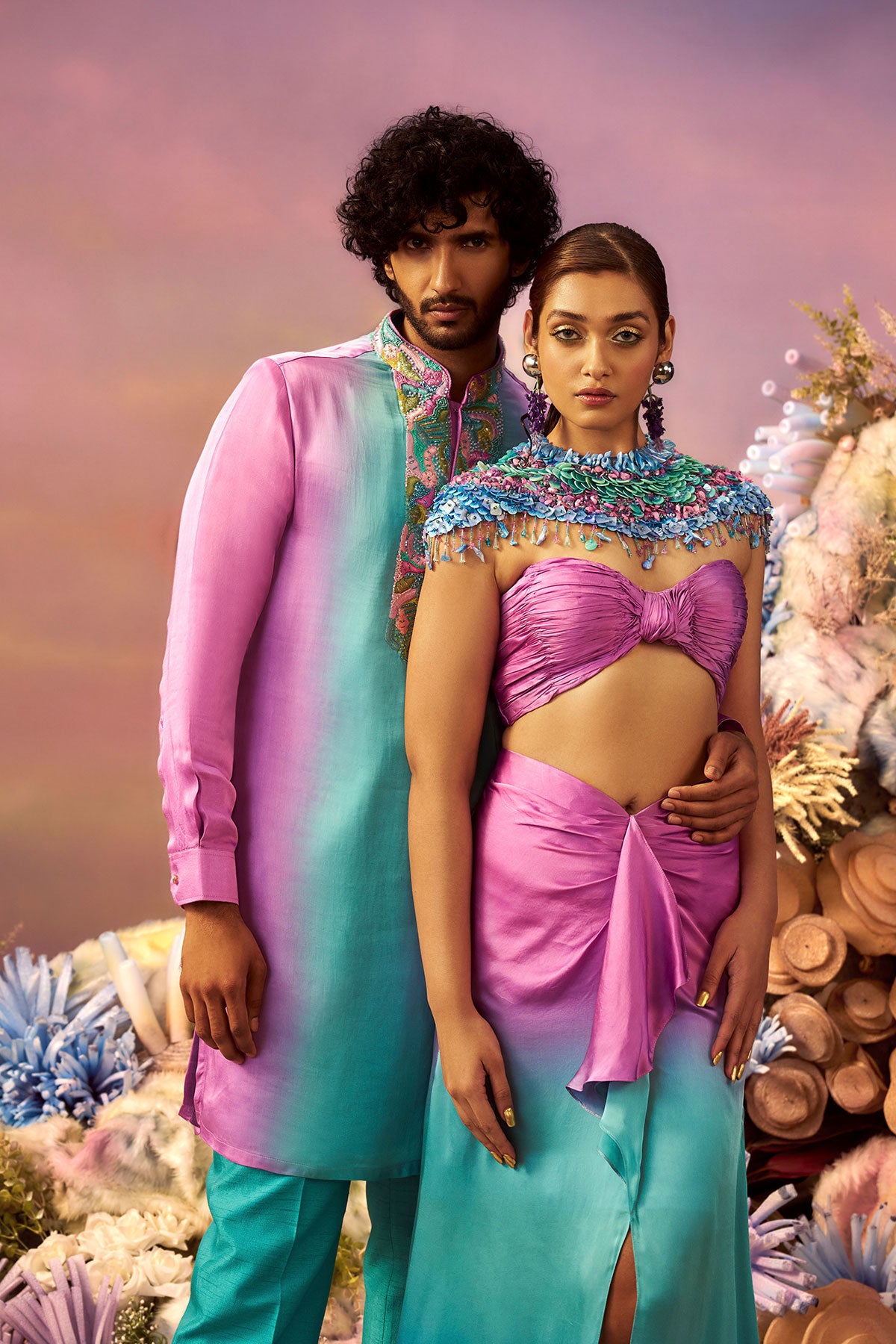 Ombre Draped skirt with gathered bustier
