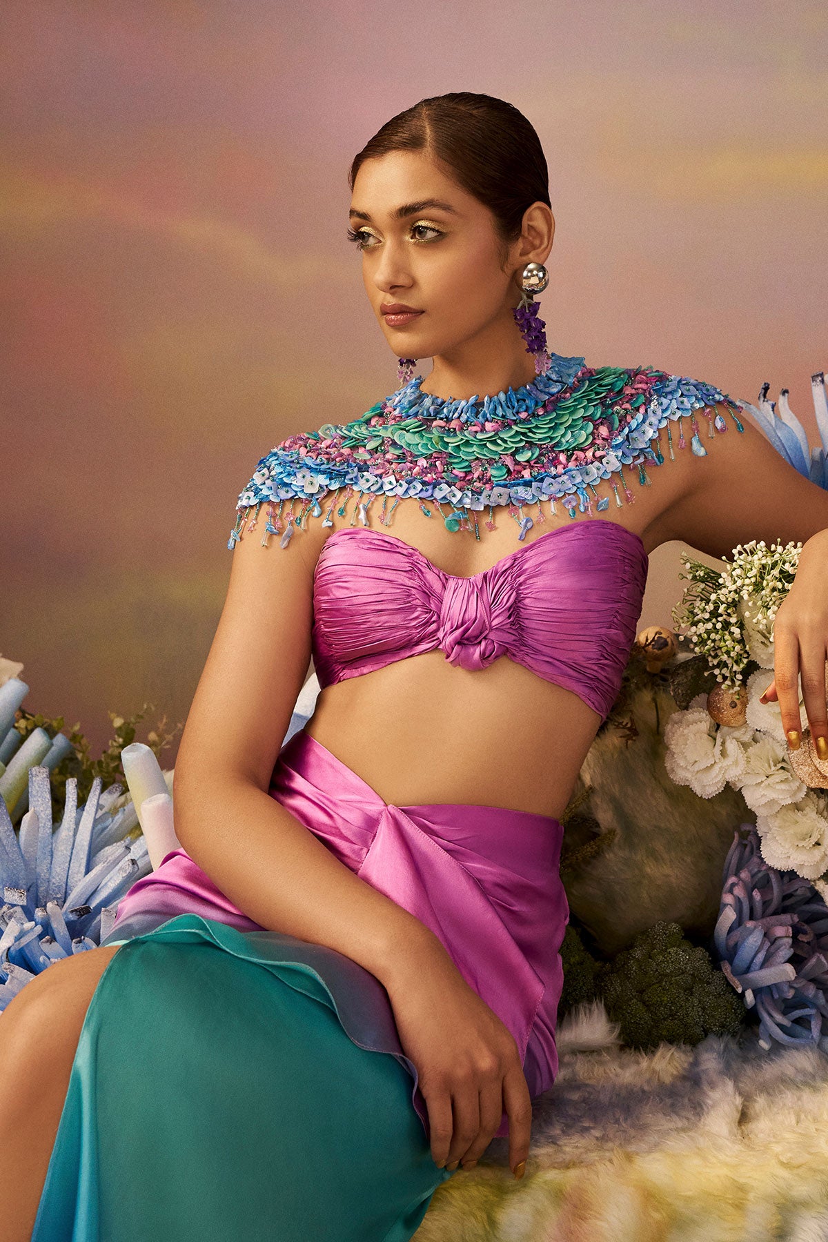 Ombre Draped skirt with gathered bustier