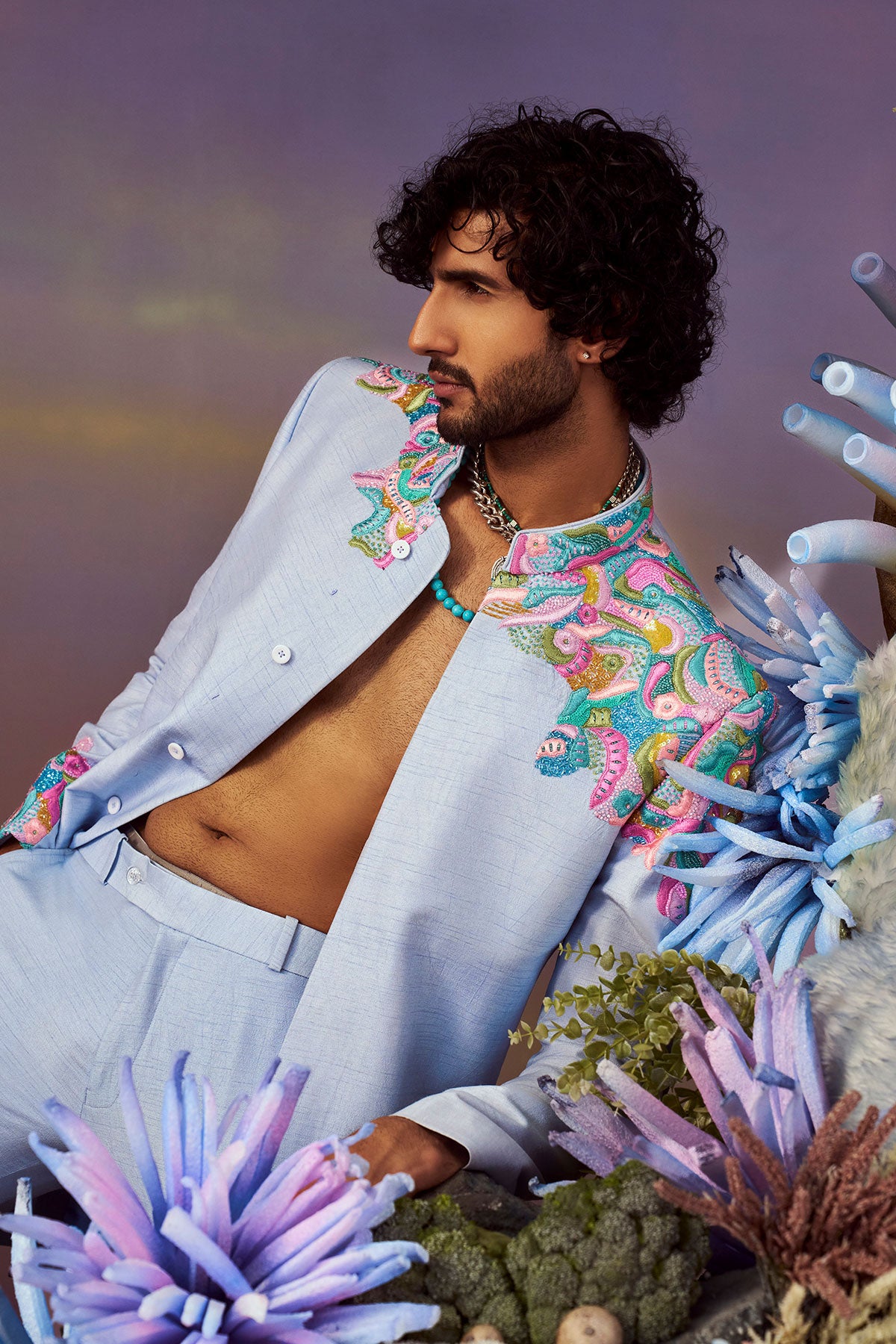 Placement embroidered Indo western set