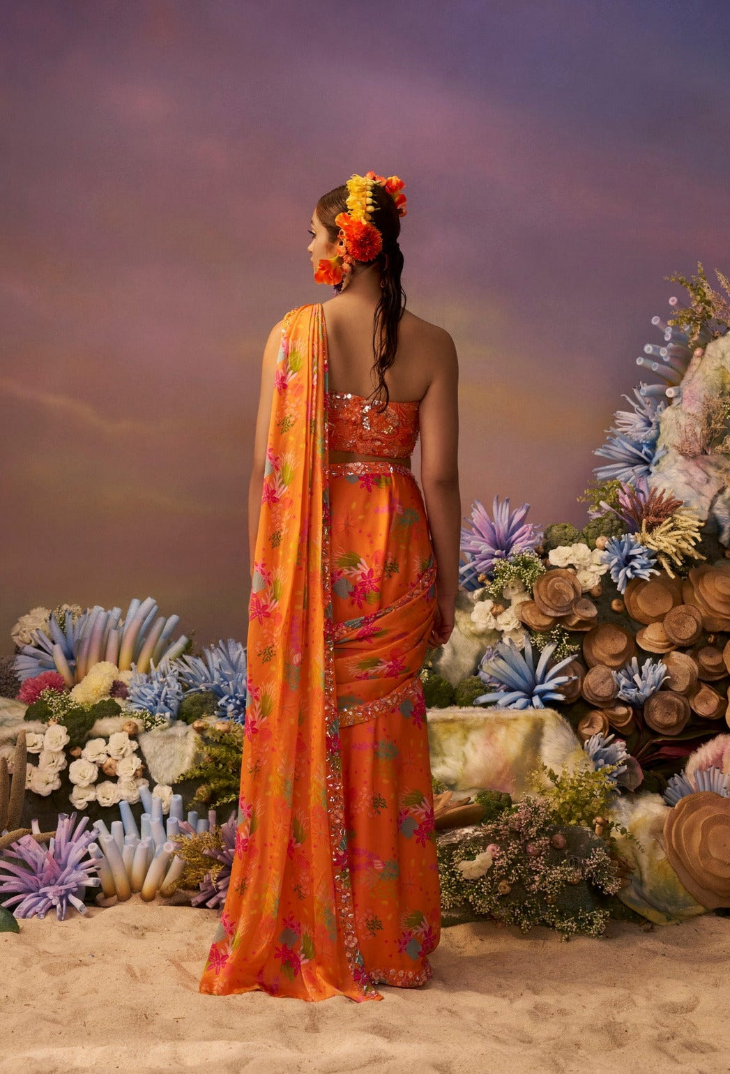 Orange Samundar Drape saree