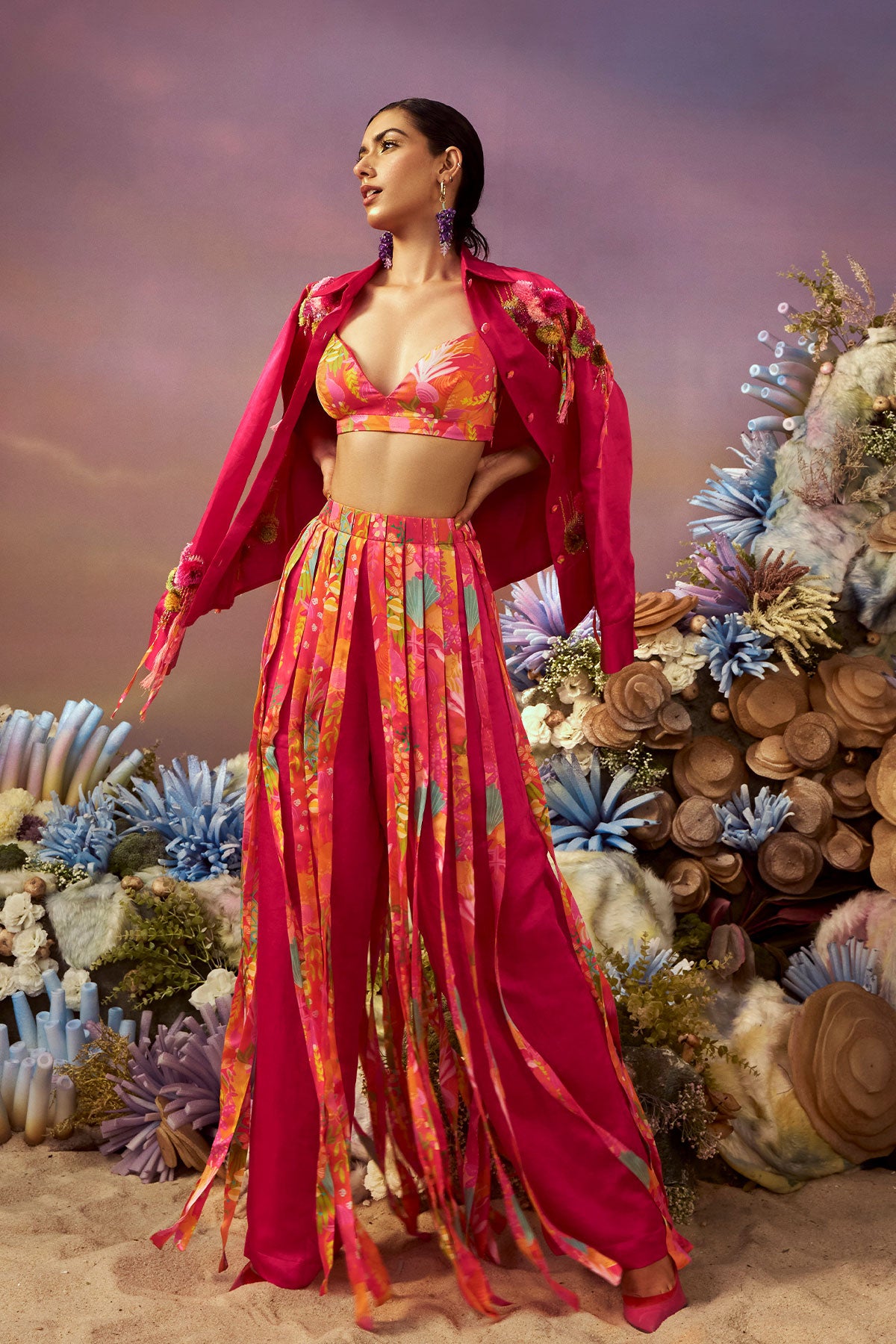 Pink Samundar Ruffle Pants with Shirt