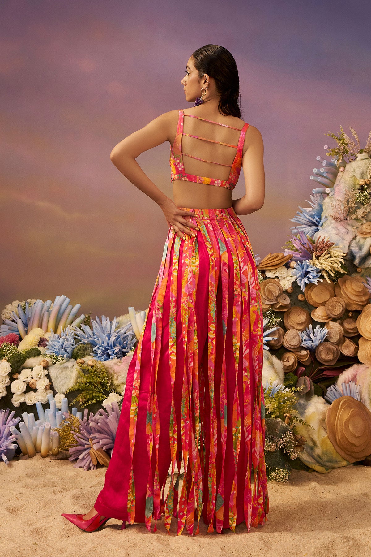 Pink Samundar Ruffle Pants with Shirt