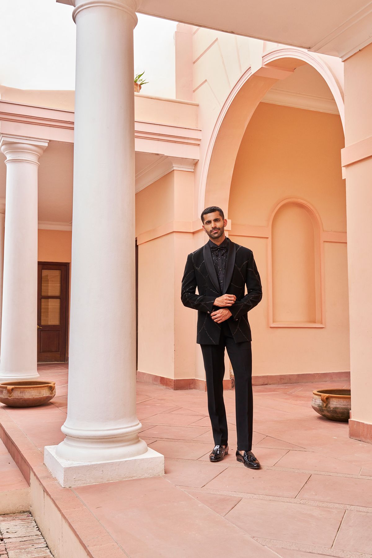 Black Abstract Embroidery Tuxedo