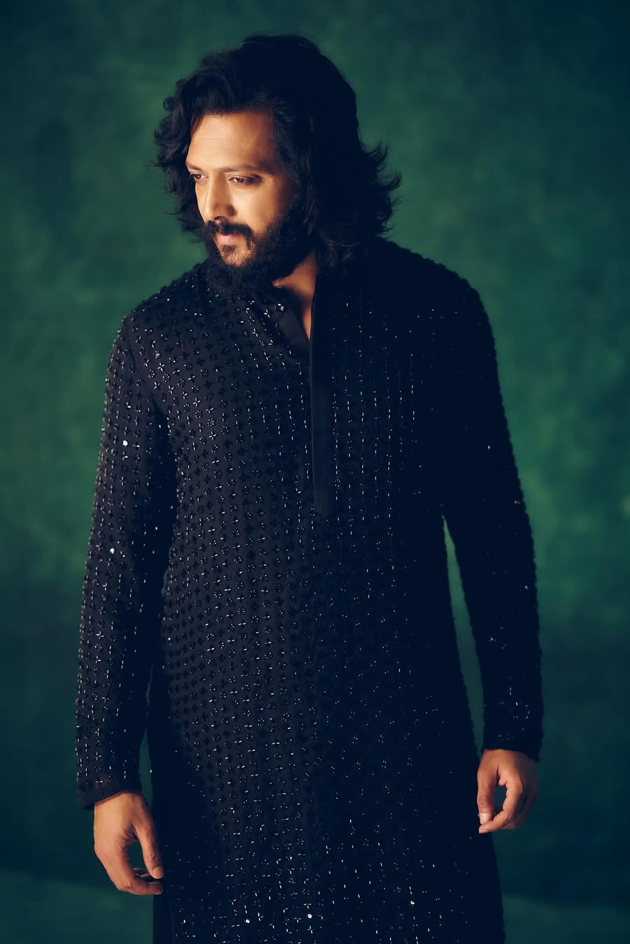 Riteish Deshmukh in a Black Sequin Kurta Set