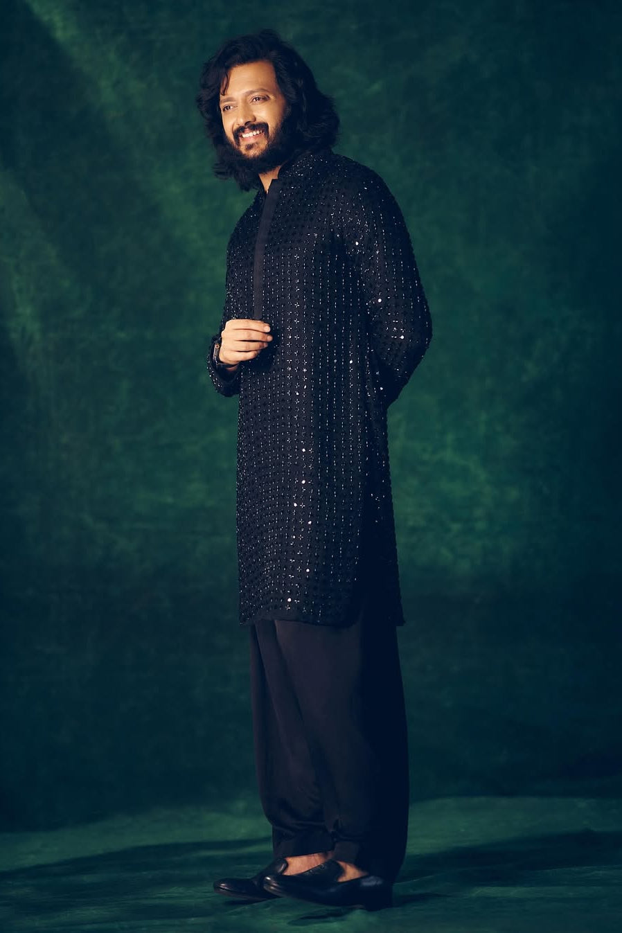 Riteish Deshmukh in a Black Sequin Kurta Set