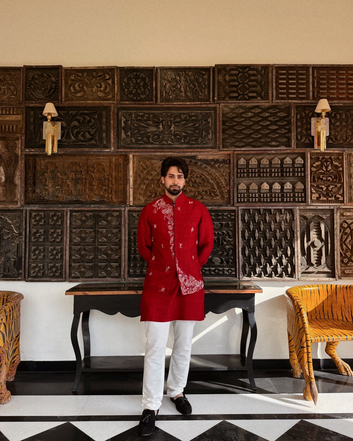 Ankush Bahuguna in Crimson Embroidered Sherwani Jacket