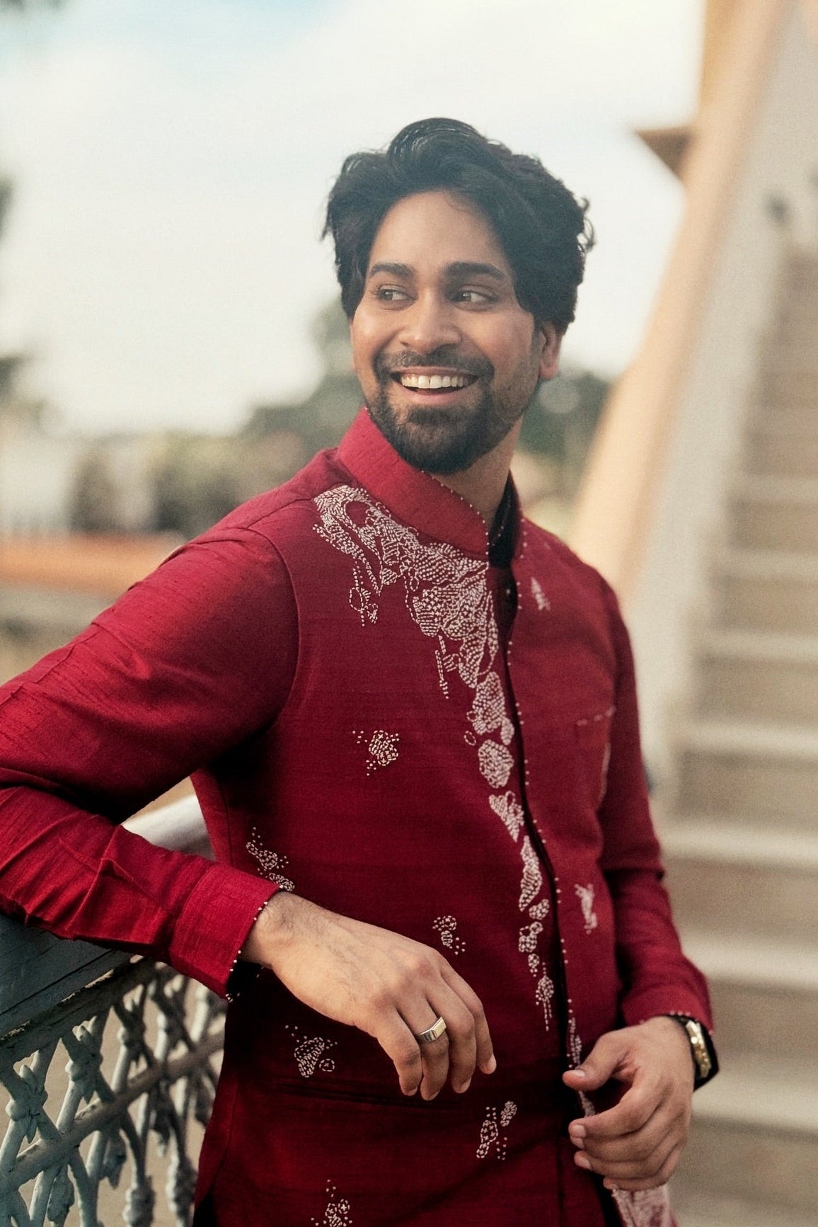 Ankush Bahuguna in Crimson Embroidered Sherwani Jacket