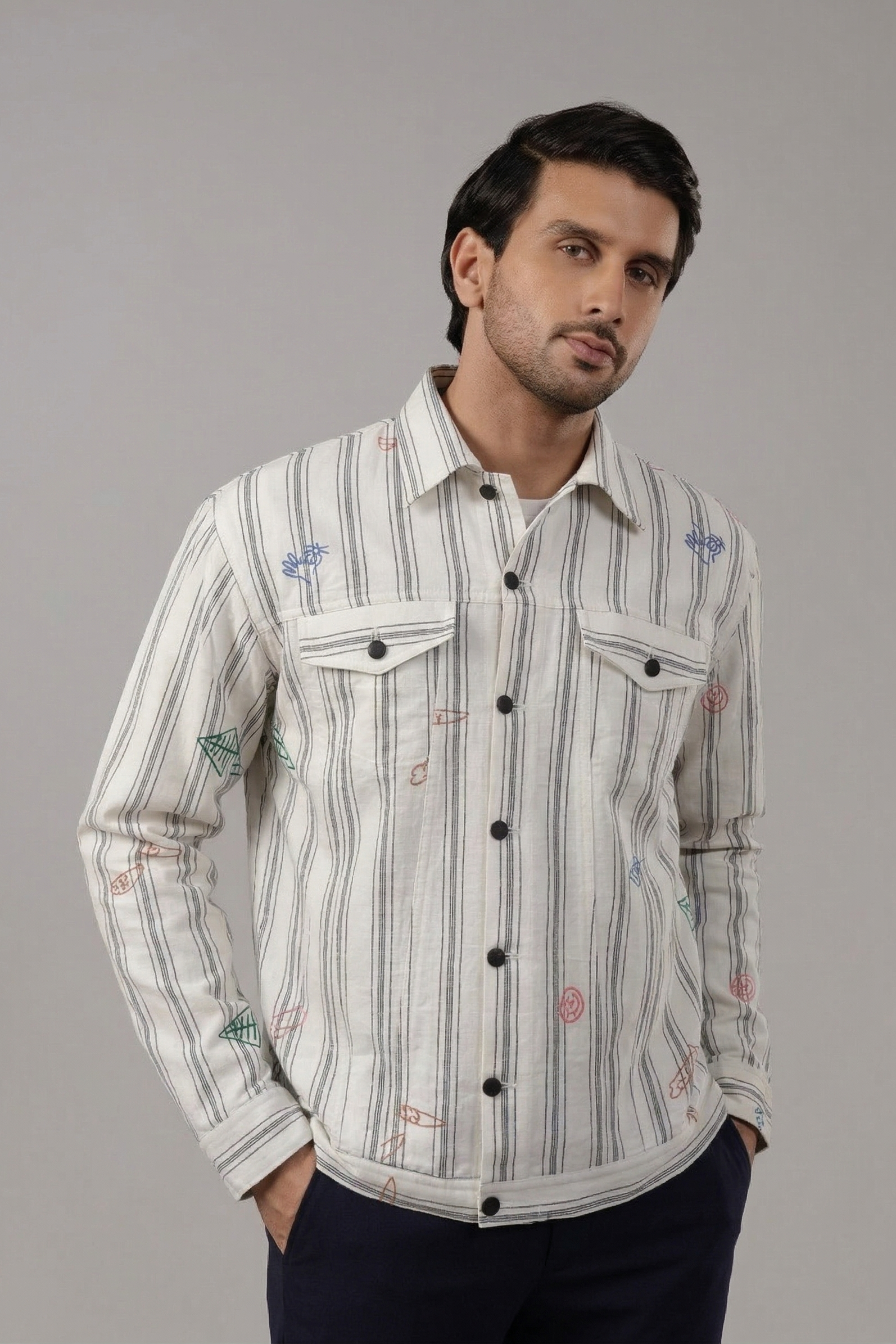 Off-White Stripe Doodle Scatter Embroidered Sacket