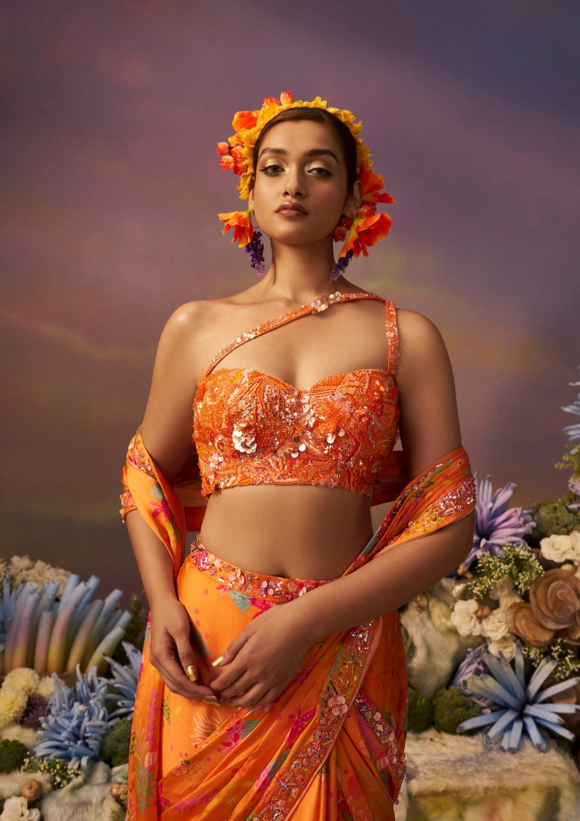Orange Samundar Drape saree