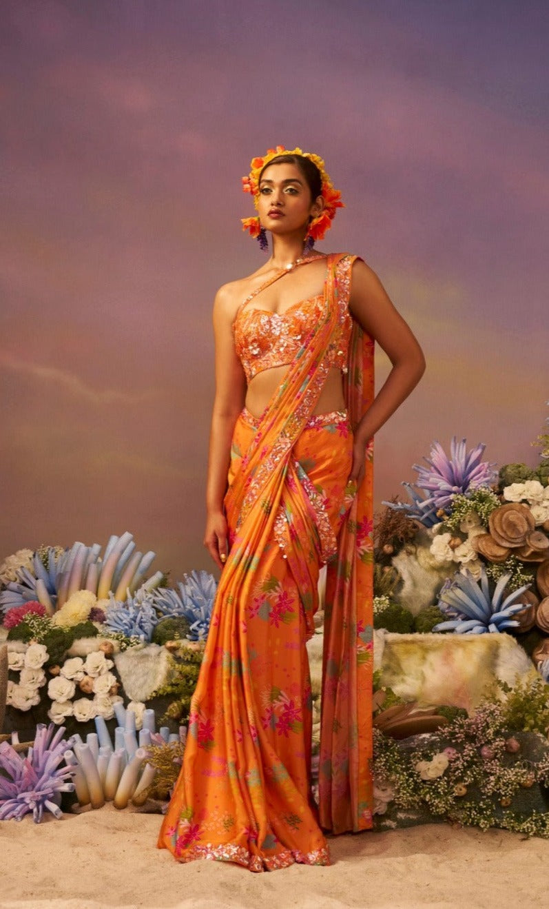 Orange Samundar Drape saree
