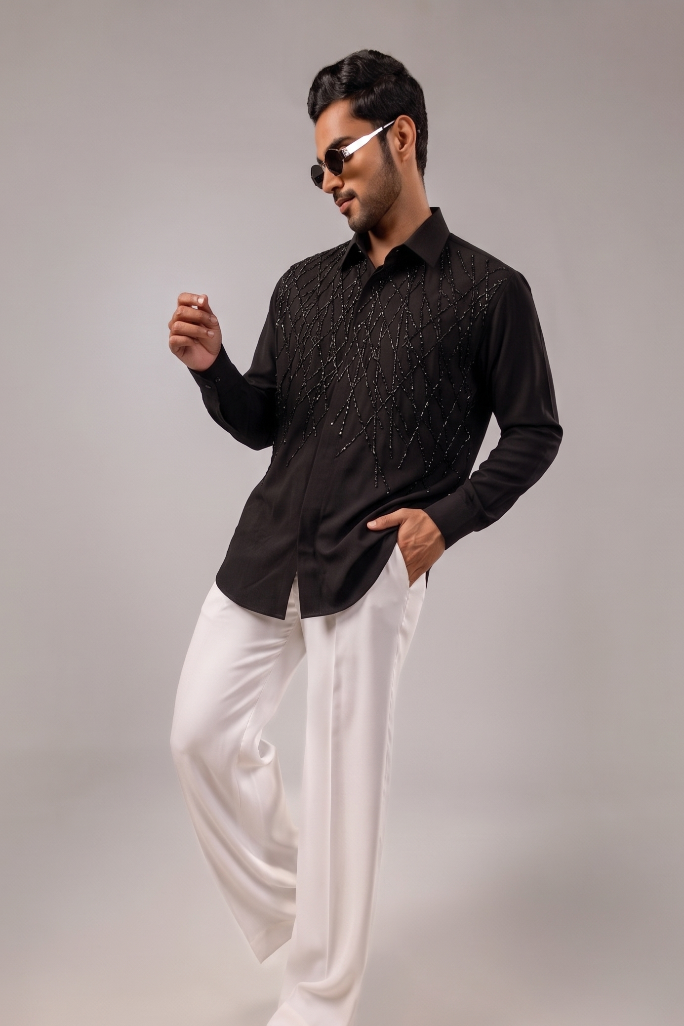 Noir Diamond Lattice Embellished Shirt