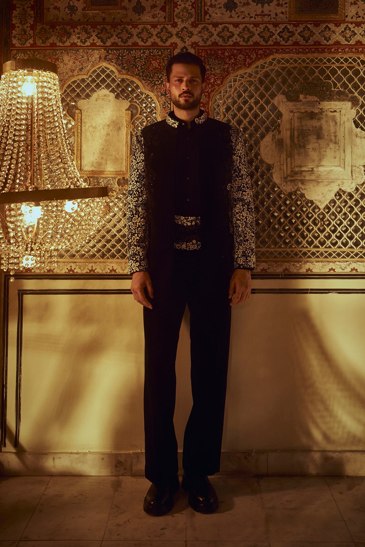 Navy Blue Floral Indo Western