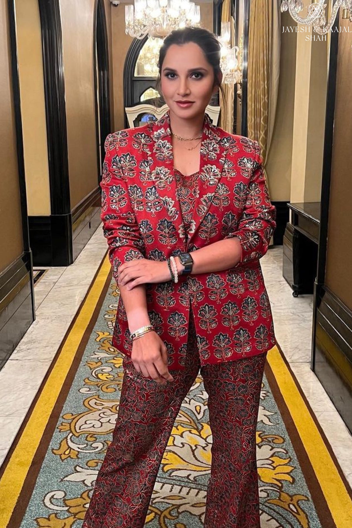 Sania Mirza in Crimson Medallion Suit