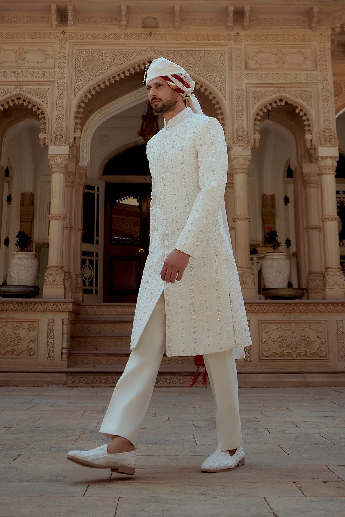 The Imperial Pearl (Textured Ceremonial Sherwani Set)