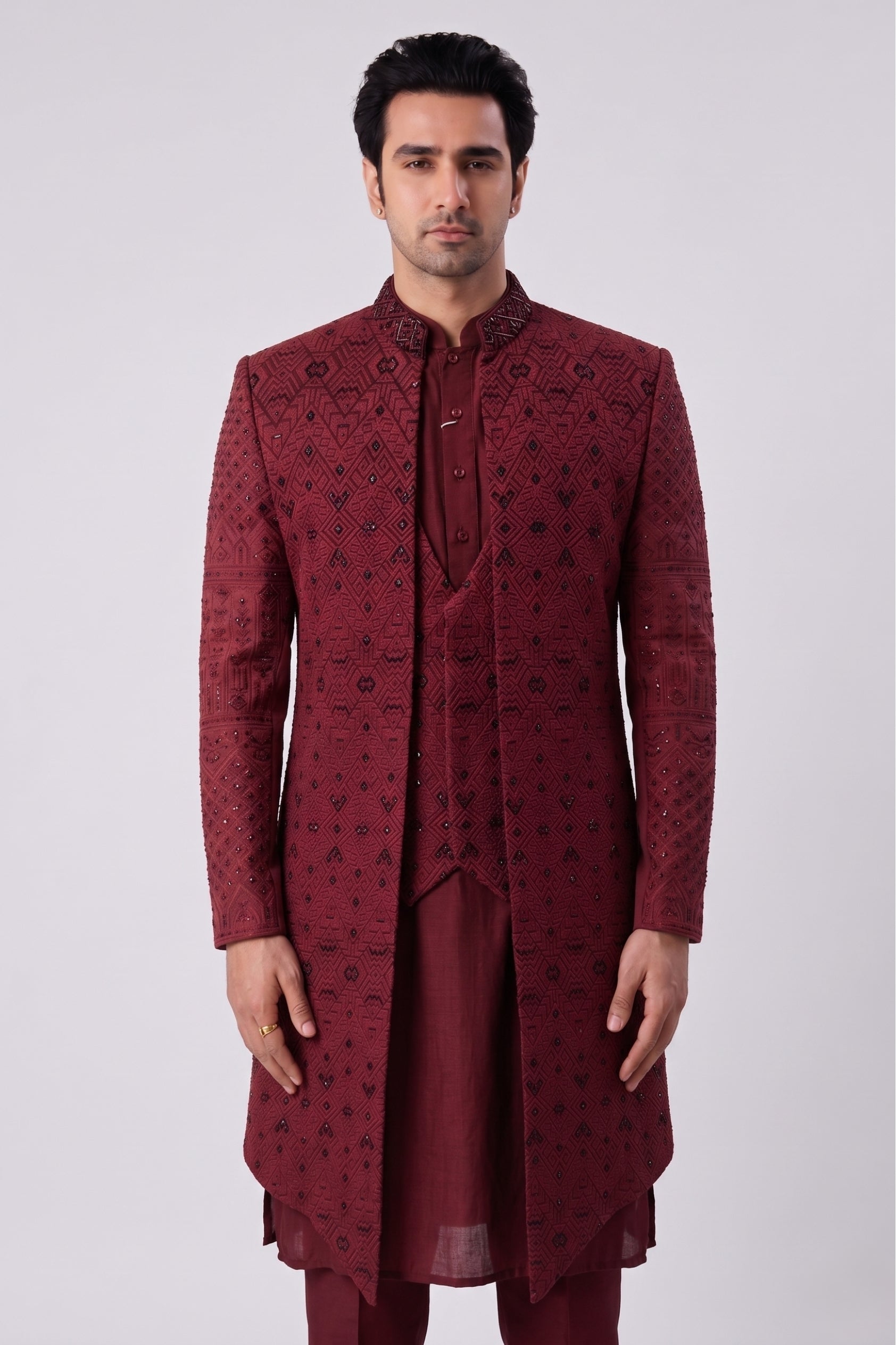 The Crimson Lattice Sherwani