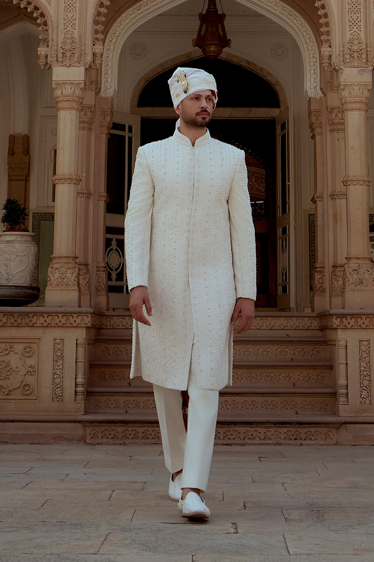 The Imperial Pearl (Textured Ceremonial Sherwani Set)