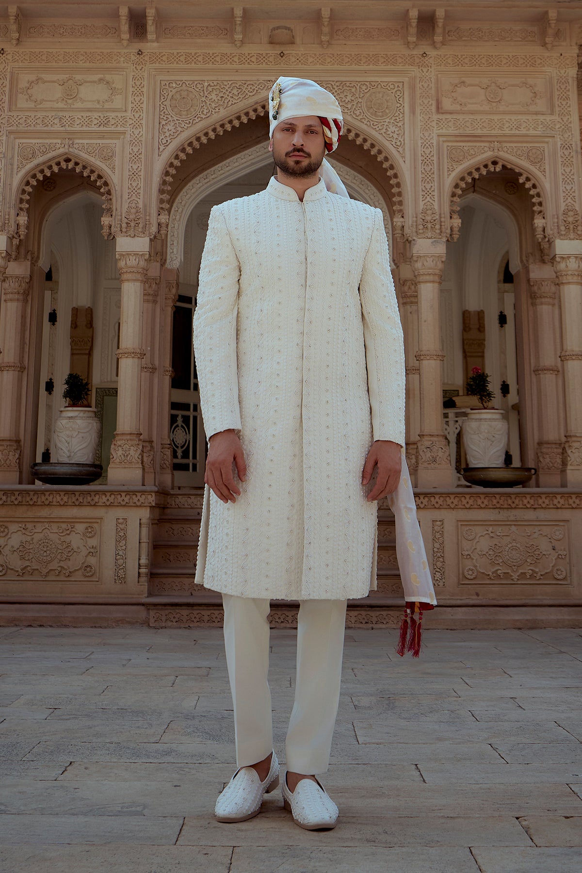 The Imperial Pearl (Textured Ceremonial Sherwani Set)