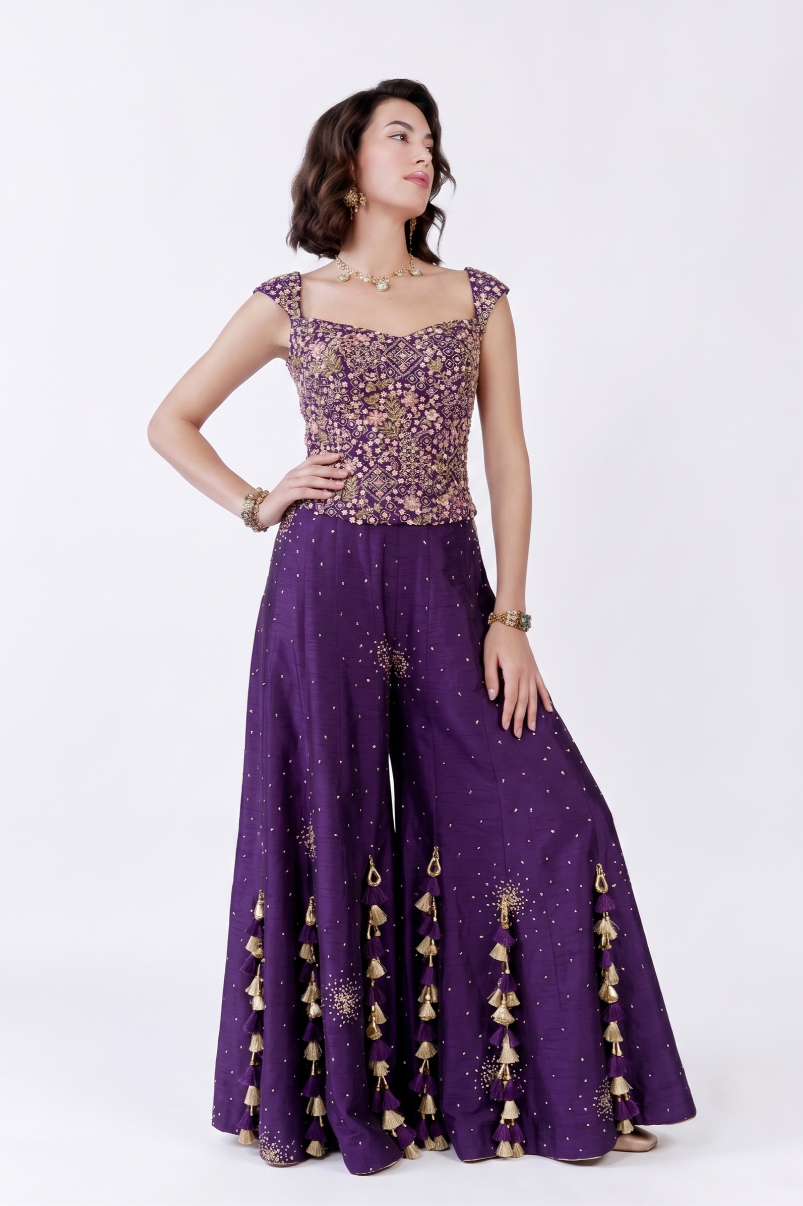 Amethyst Tassel Sharara Set - Detail View