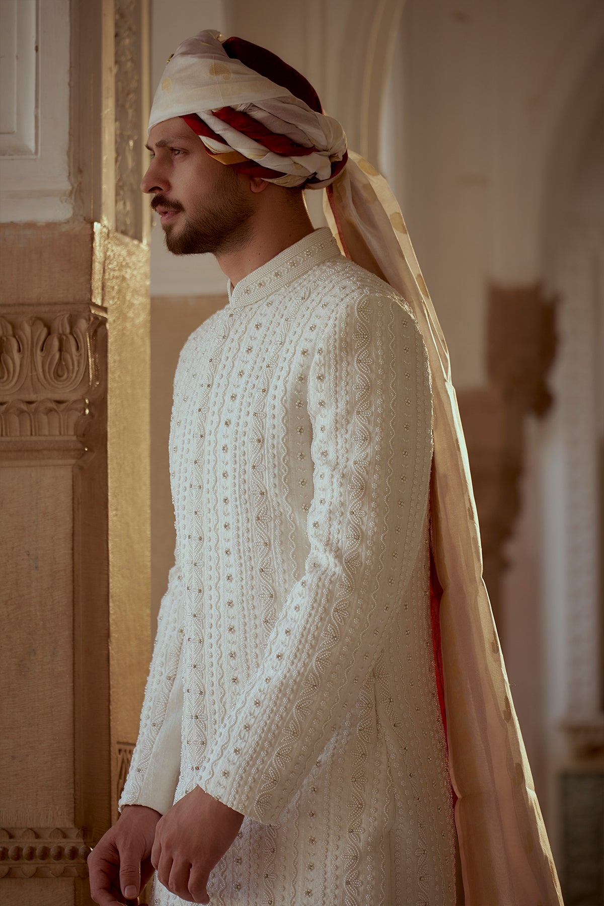 The Imperial Pearl (Textured Ceremonial Sherwani Set)