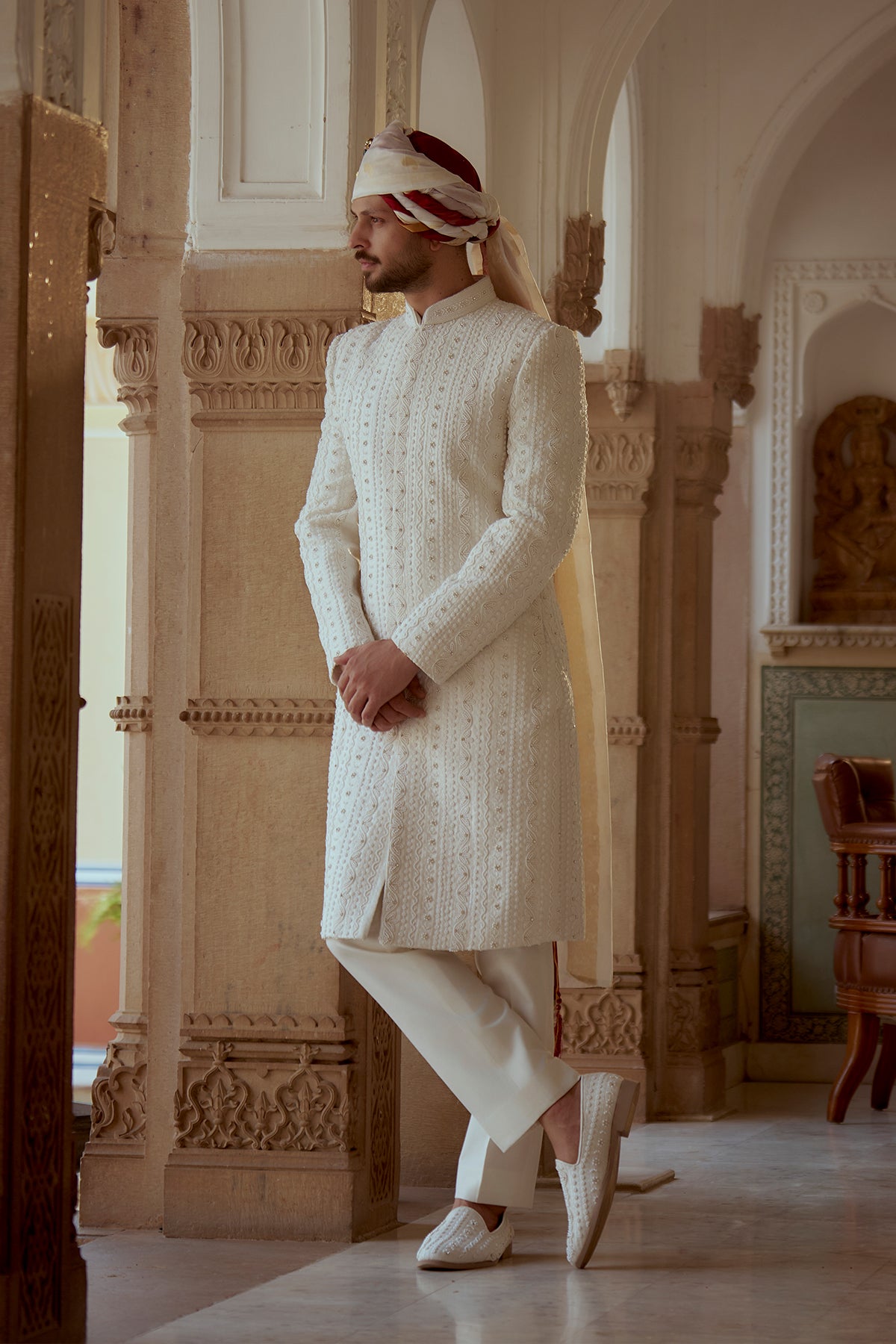 The Imperial Pearl (Textured Ceremonial Sherwani Set)