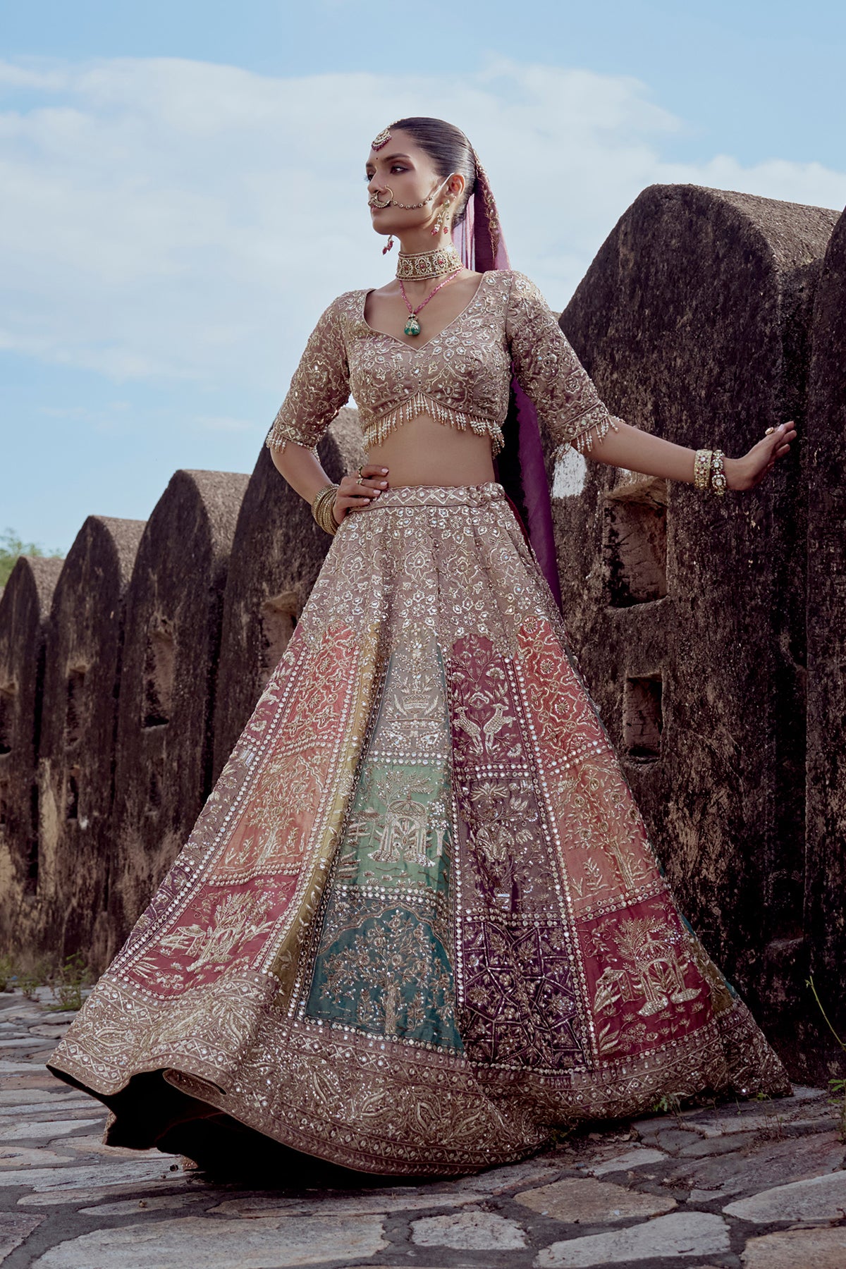 Multi-Paneled Block Bridal Lehenga