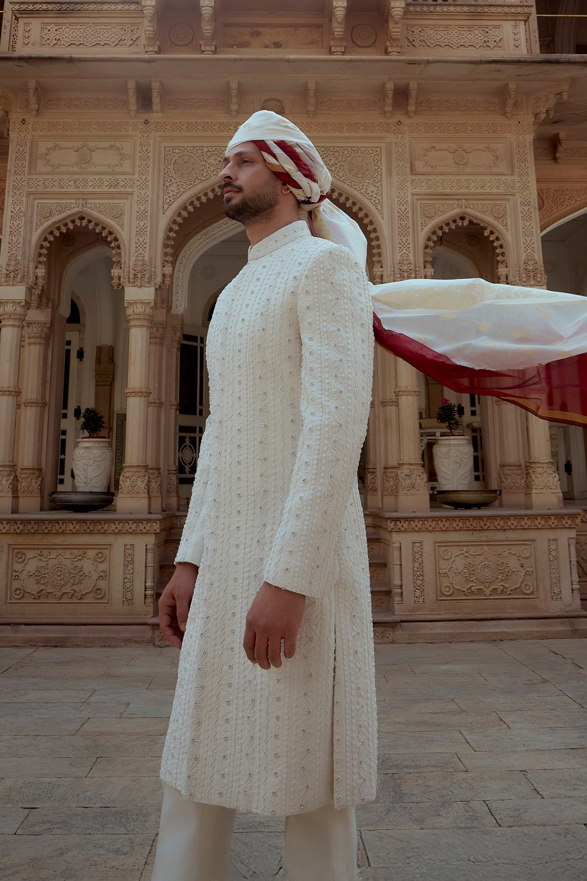 The Imperial Pearl (Textured Ceremonial Sherwani Set)
