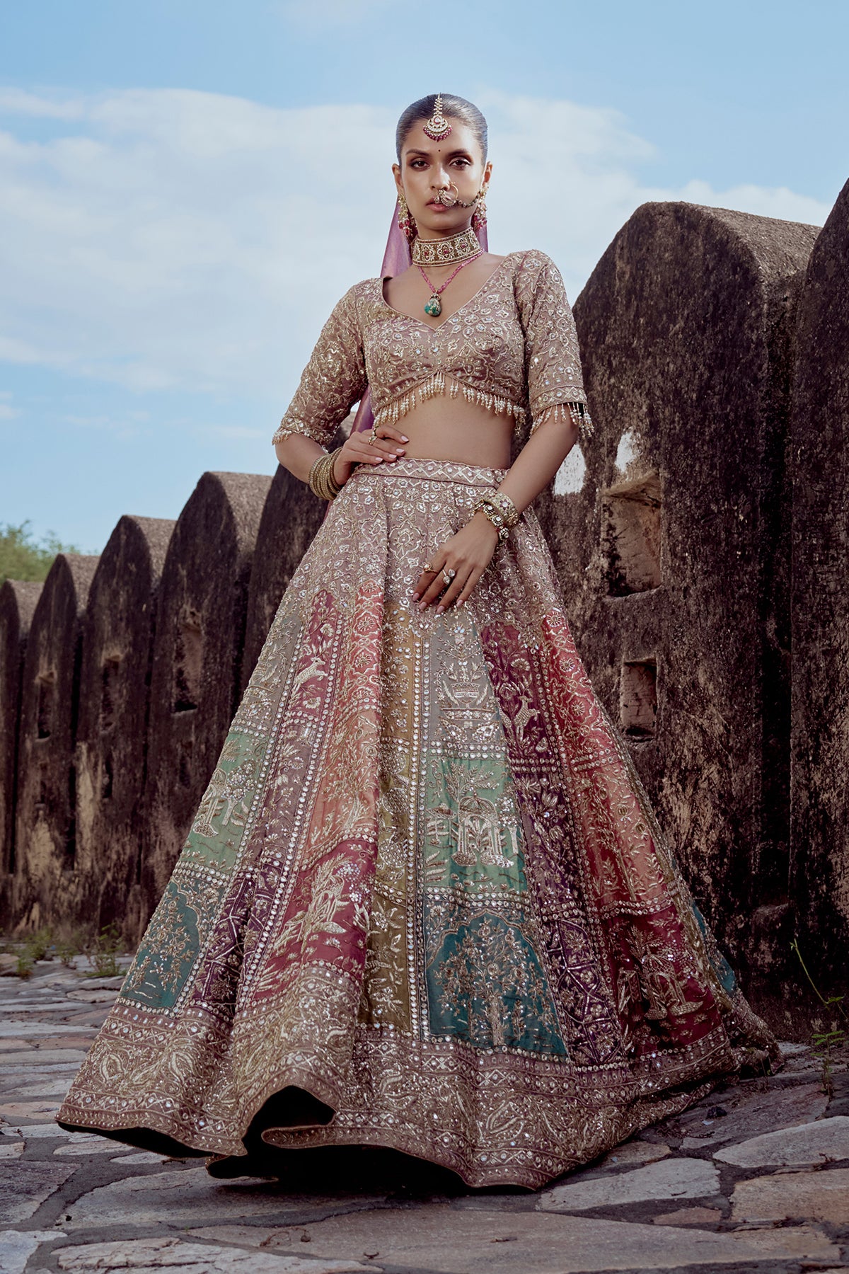 Multi-Paneled Block Bridal Lehenga