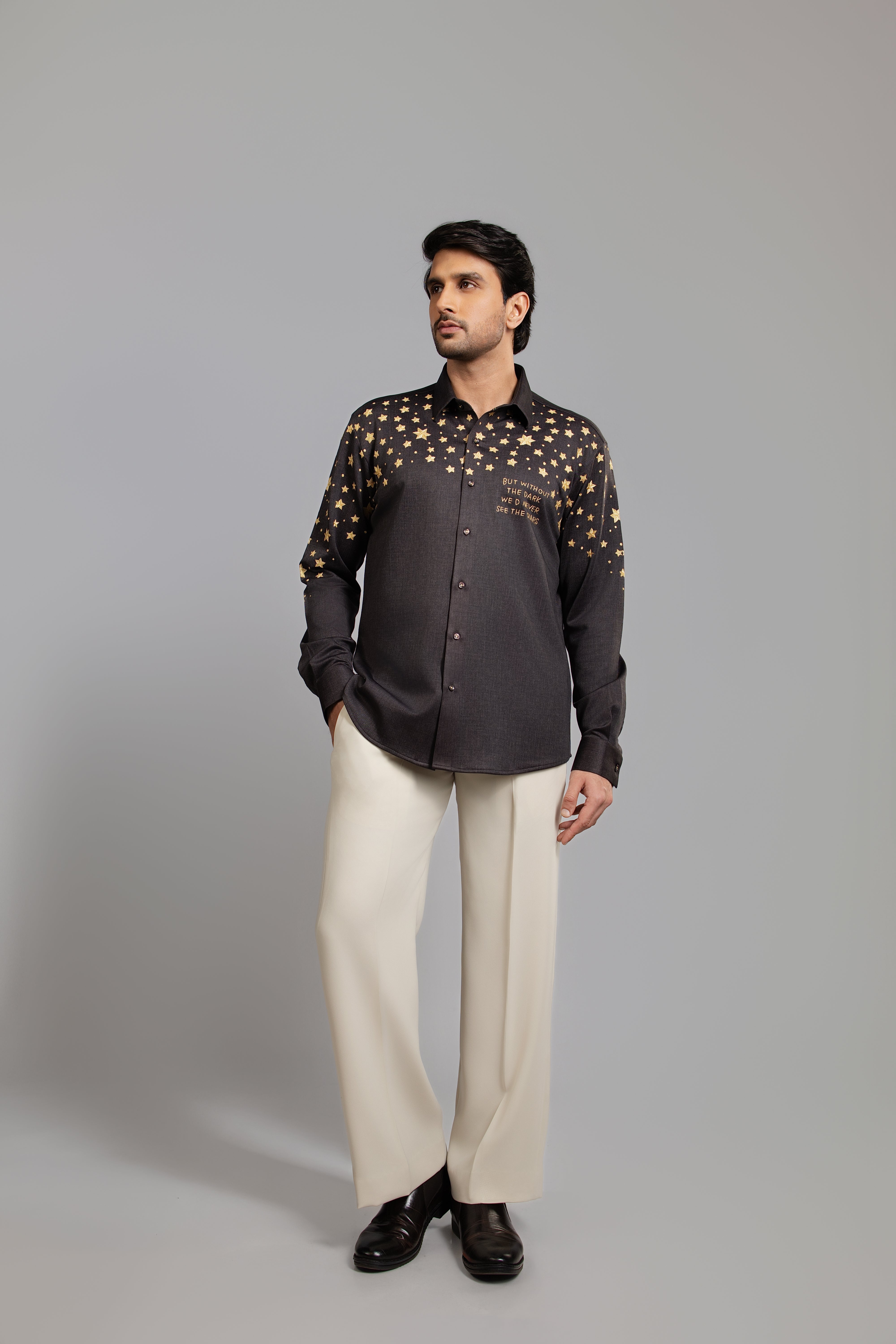 Gold on Black a Celestial Statement Shirt