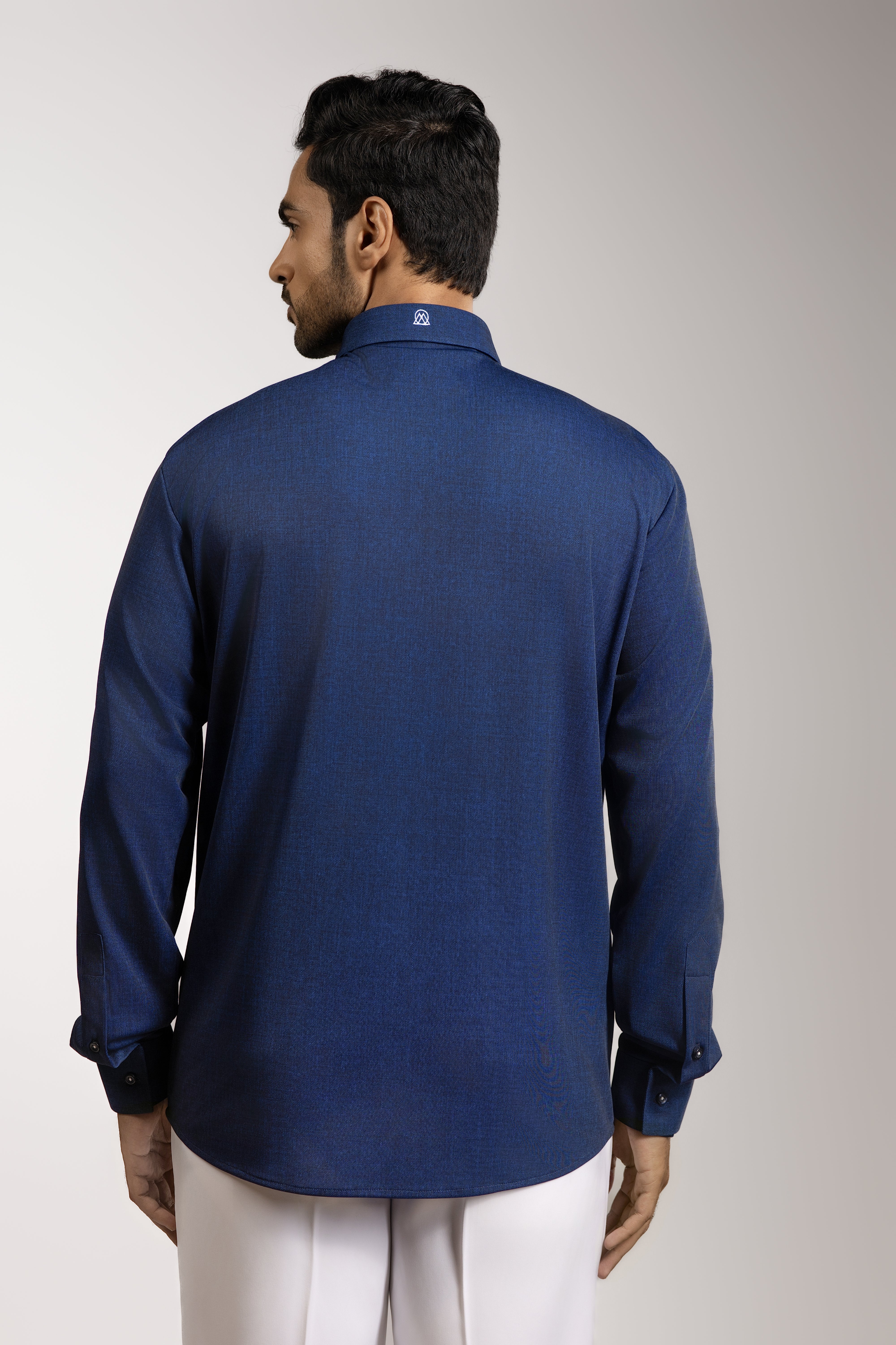 The Café on Rue Somewhere — Sketch Embroidered Ink Blue Shirt