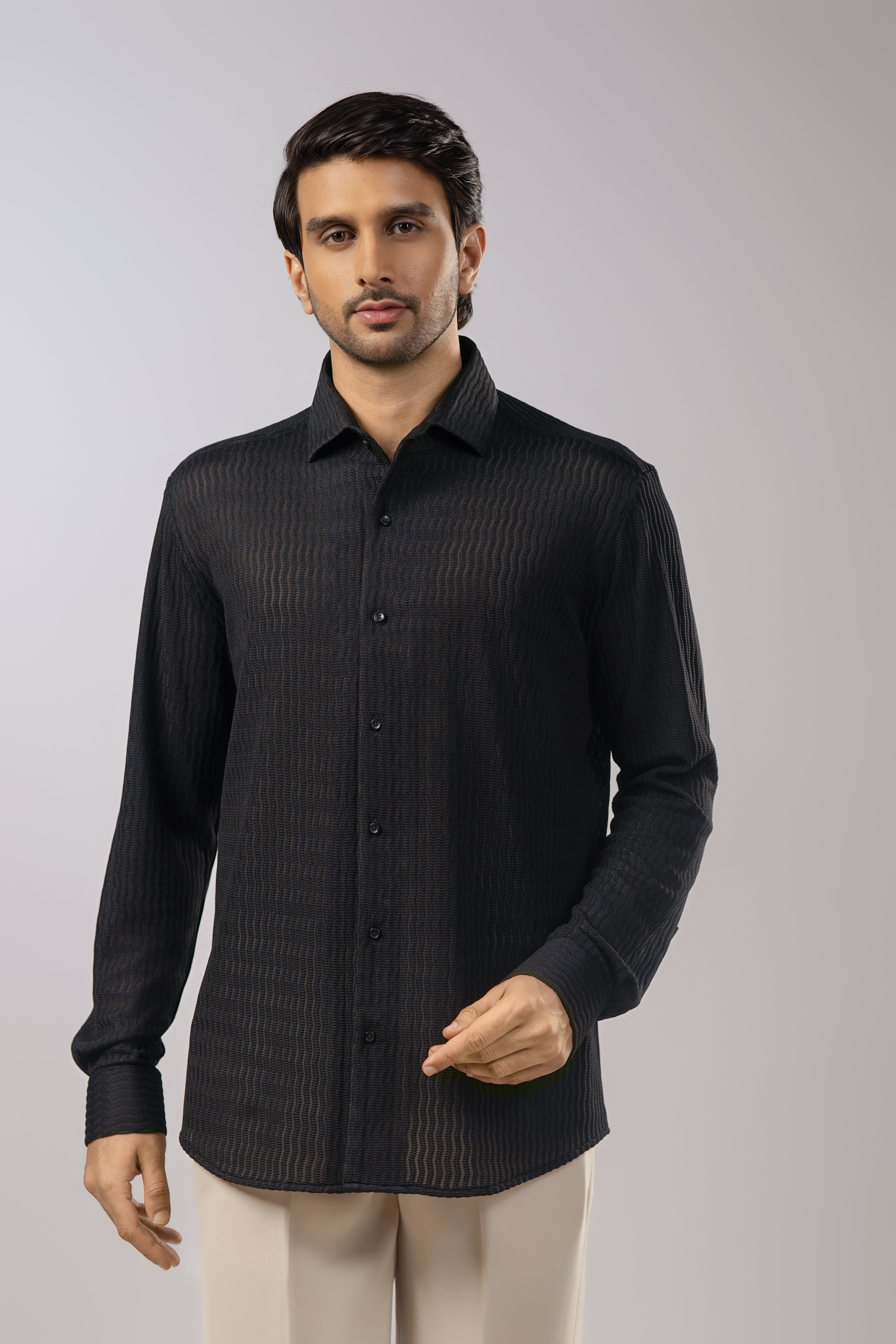 Dark Frequency Textured Black Shirt