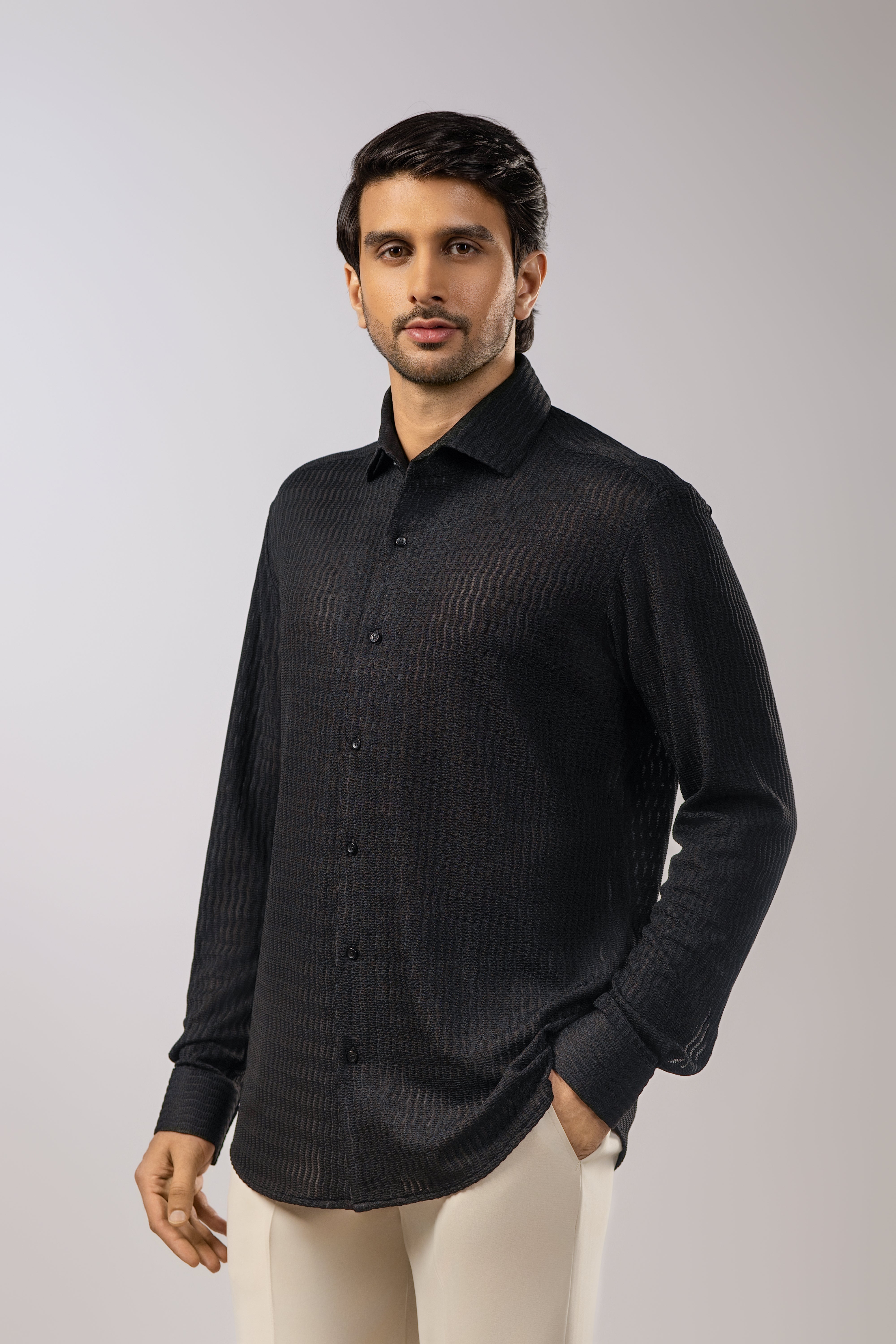 Dark Frequency Textured Black Shirt