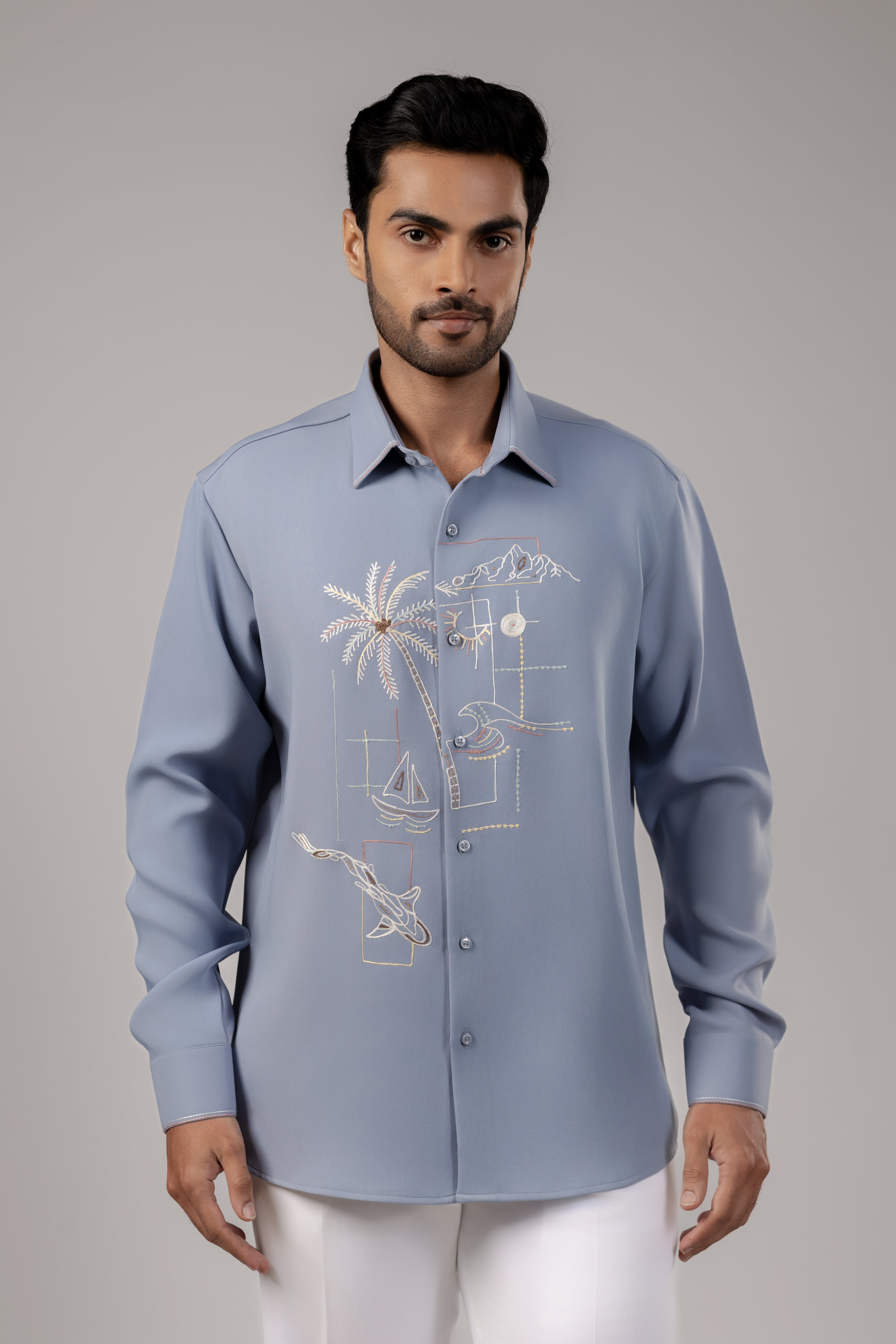 Coastal Reverie Front-Embroidered Shirt