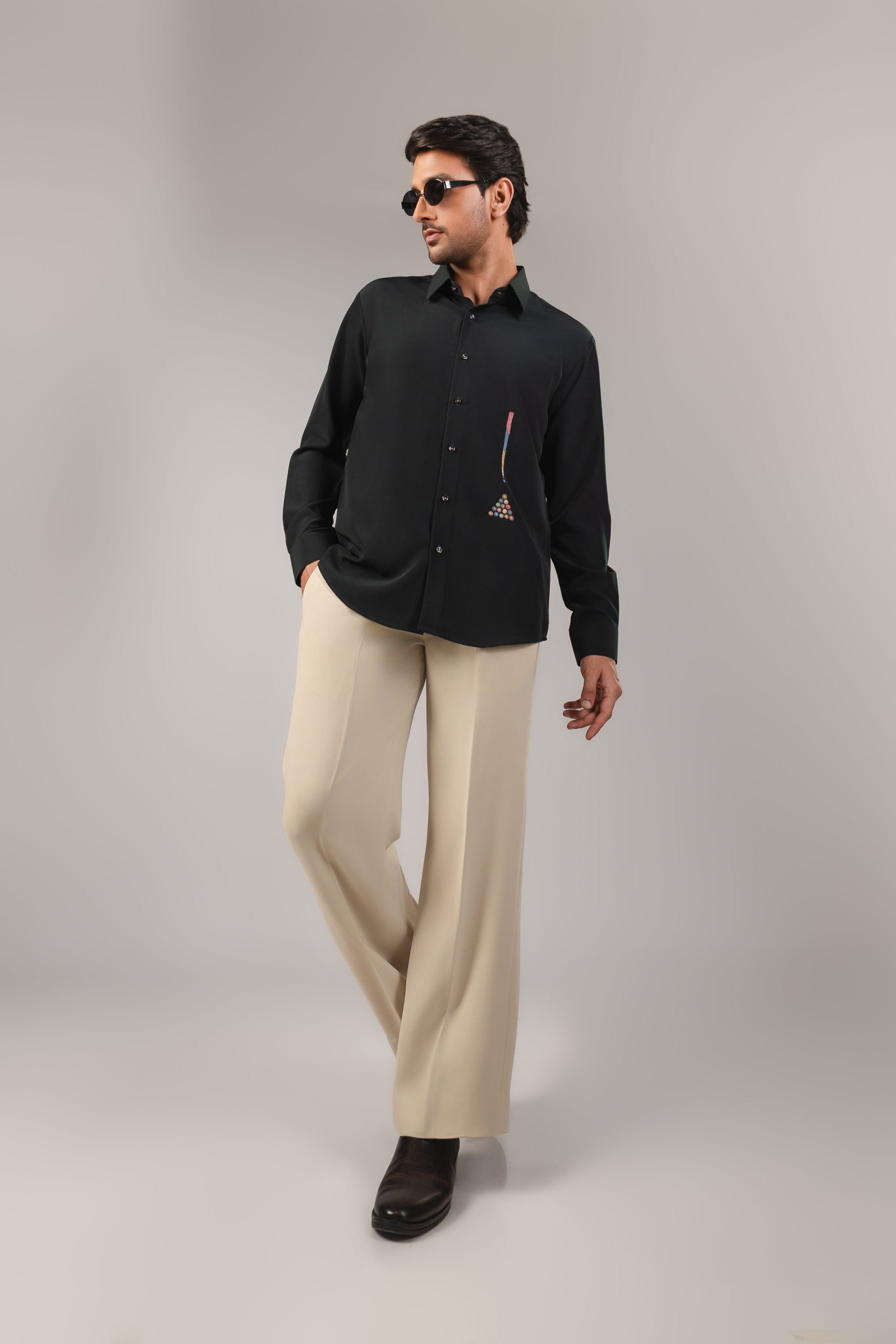 Eight Ball — Billiard Embroidered Black Shirt for Men