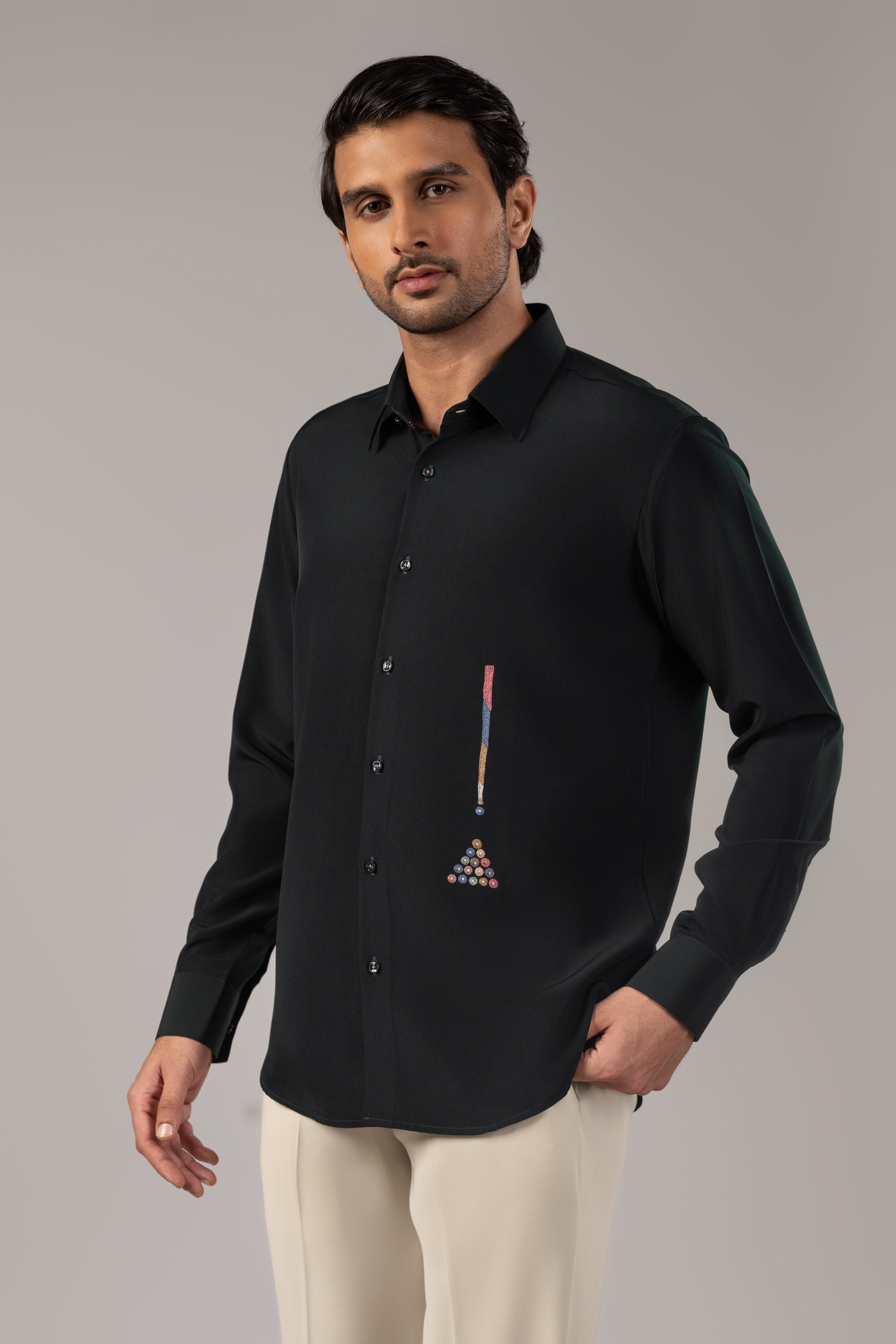 Eight Ball — Billiard Embroidered Black Shirt for Men