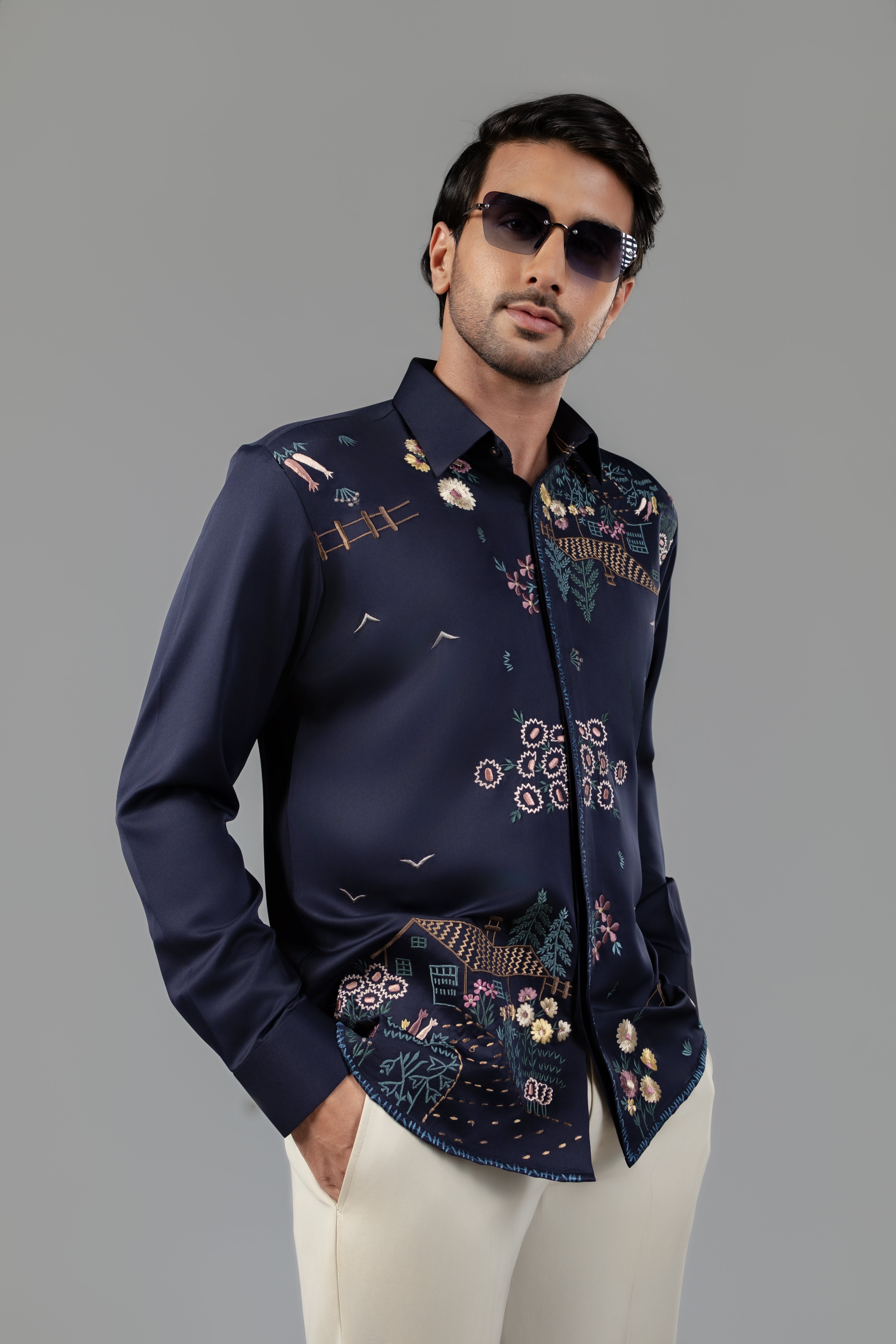 Wildfield Navy Satin Shirt