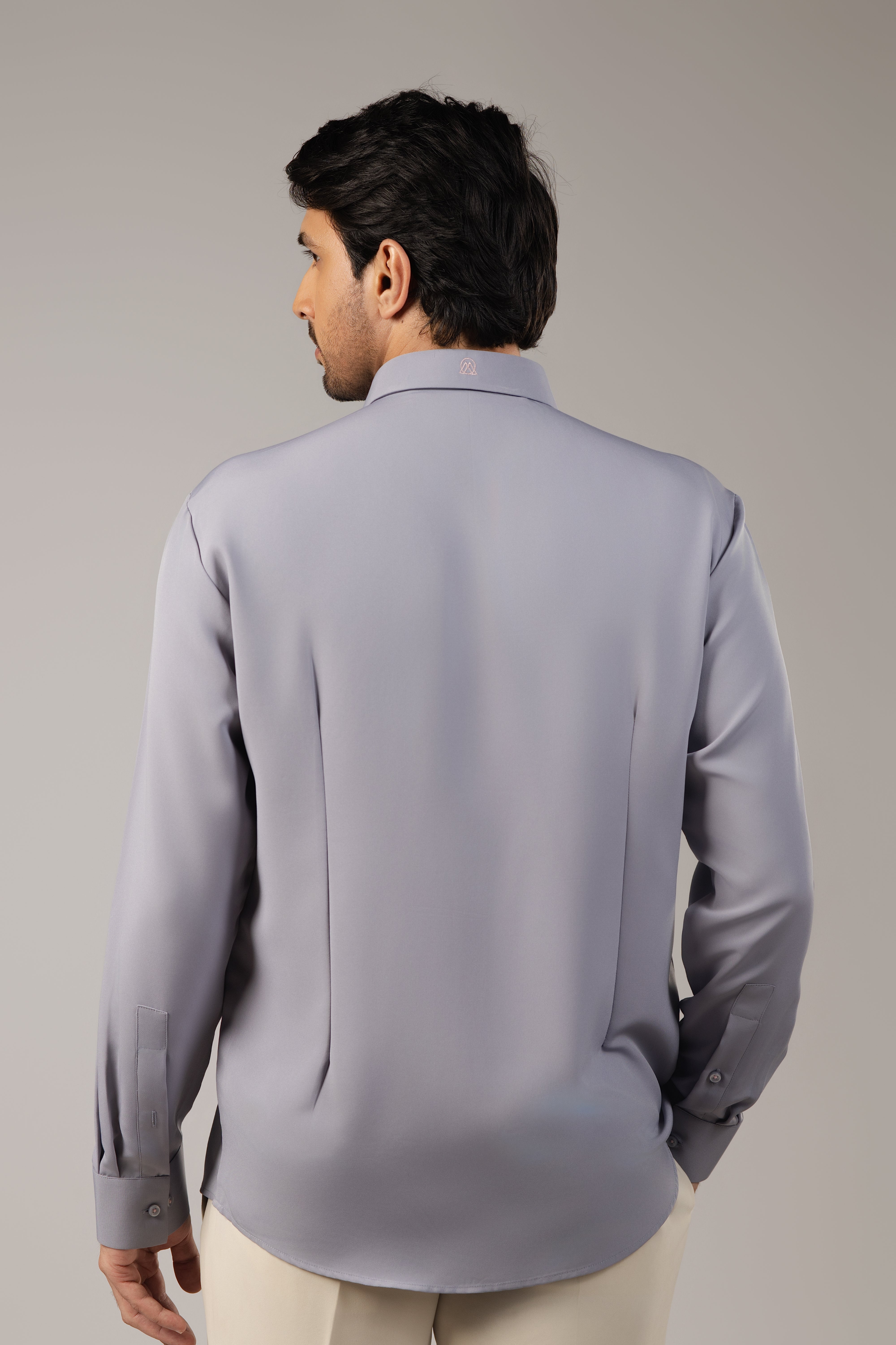 Steel Blue Colourblock Logo Embroidered Shirt