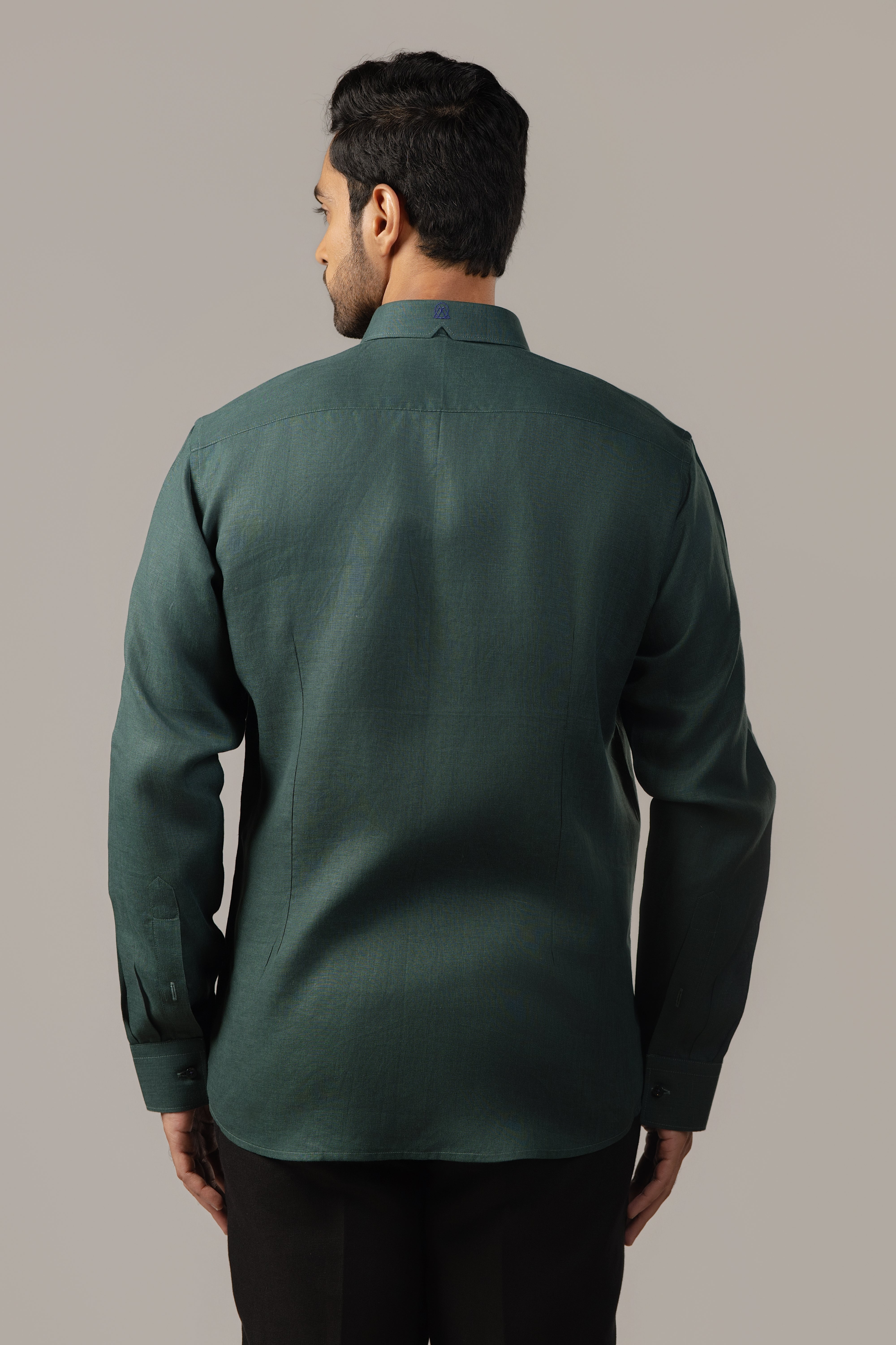 Set Sail in Forest Green — Tonal Ship Embroidered Shirt