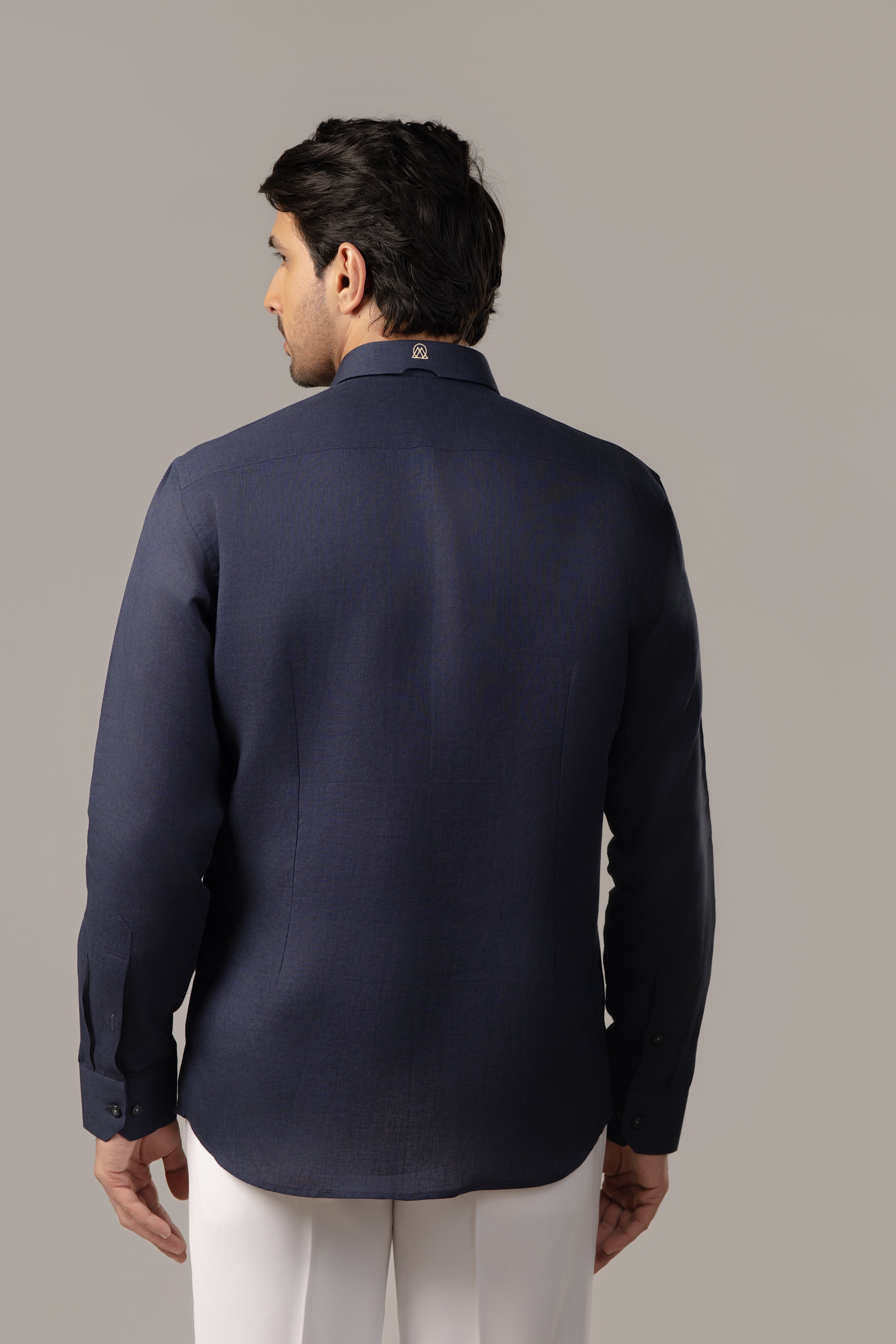 The Midnight Scatter Shirt — Navy Multi-Symbol Embroidered