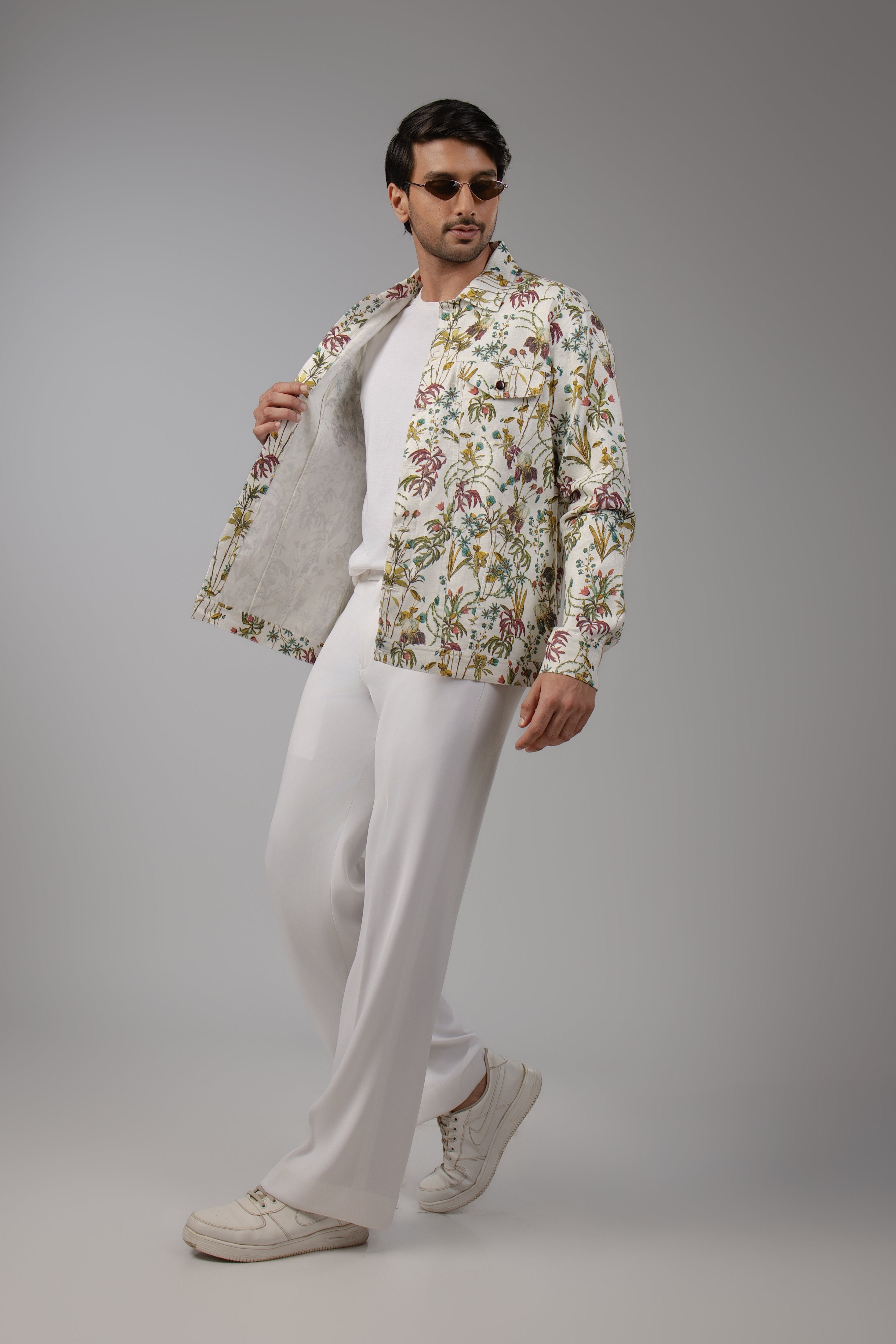 Wild Meadow Botanical Print Sacket with Gunmetal Snap Buttons