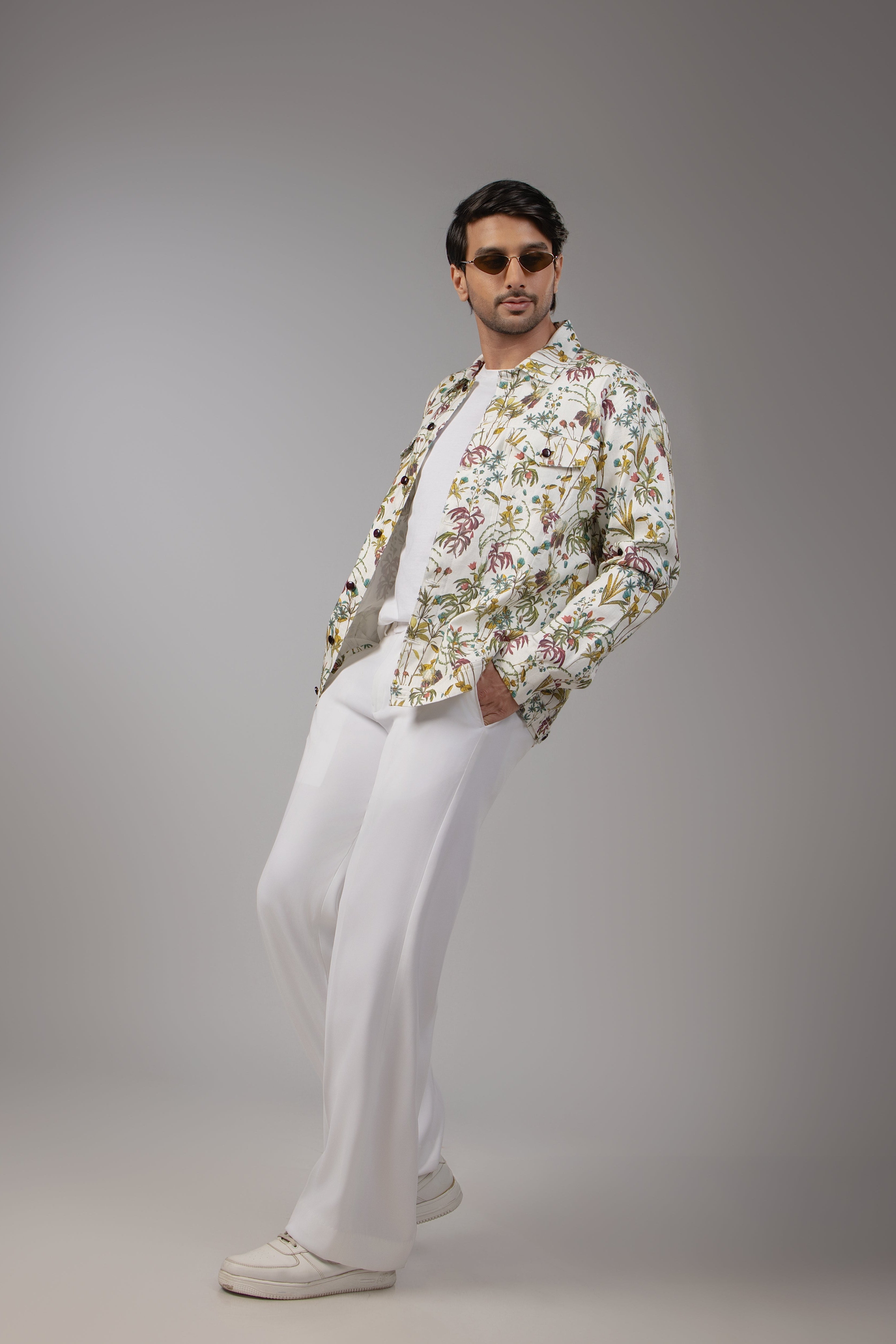 Wild Meadow Botanical Print Sacket with Gunmetal Snap Buttons
