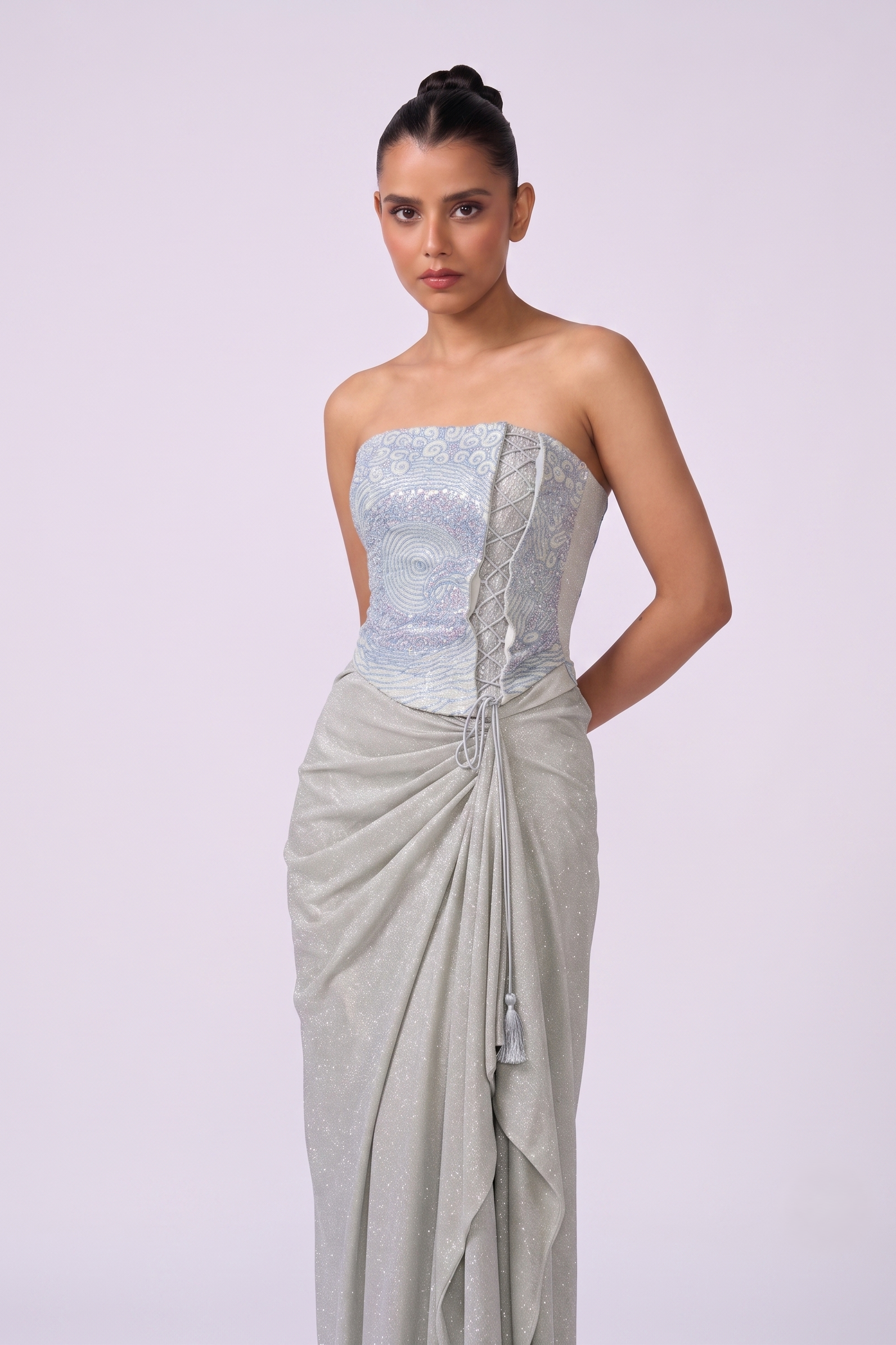 Glacier Swirl Lace-Up Corset Indo-Western Set - bodice detail