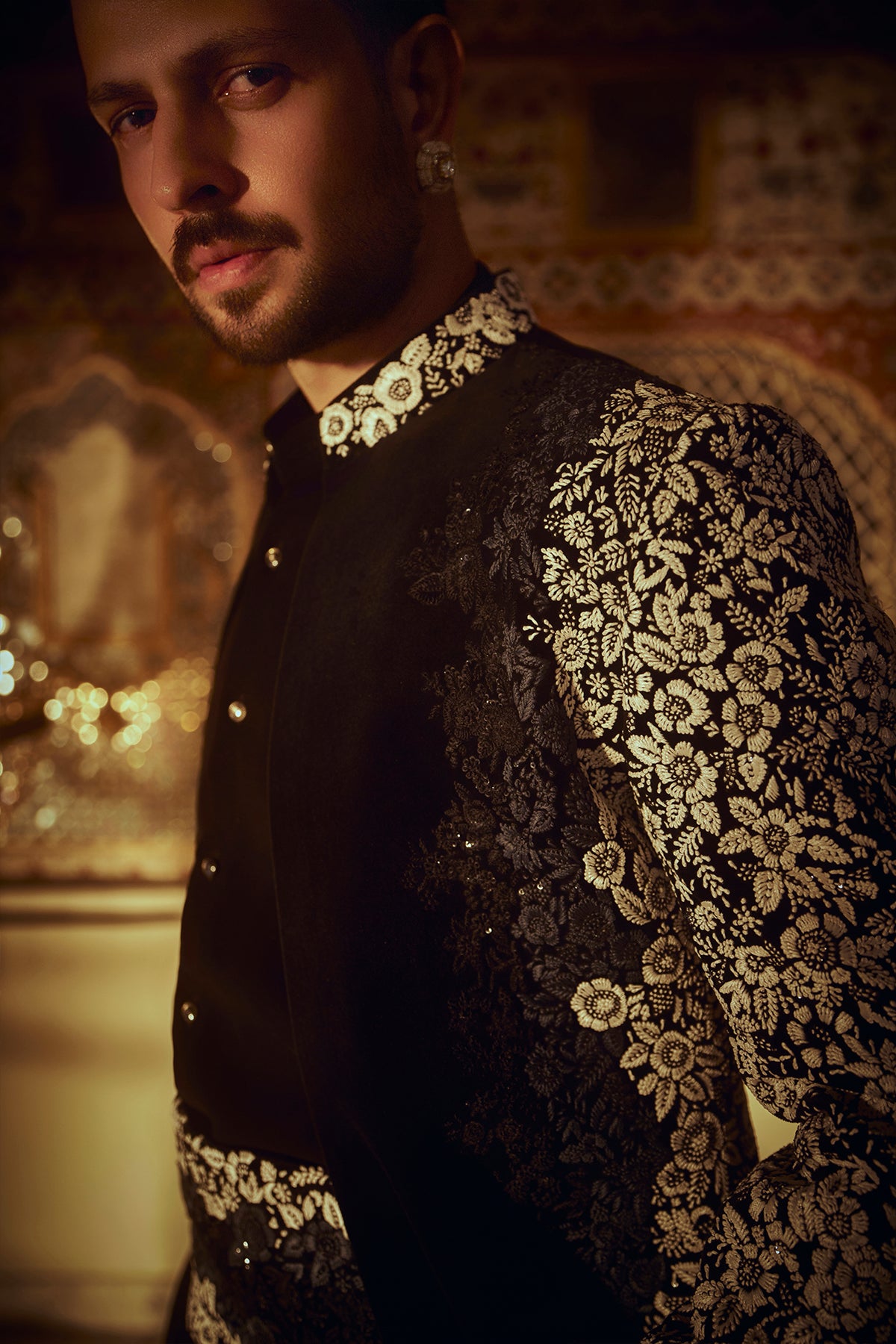 Navy Blue Floral Indo Western