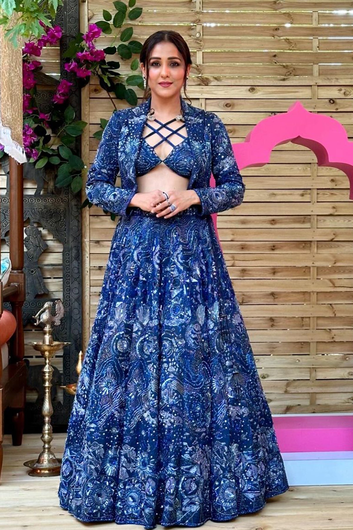 Neeti Mohan – Royal Blue Sequin Embroidered Lehenga with Jacket