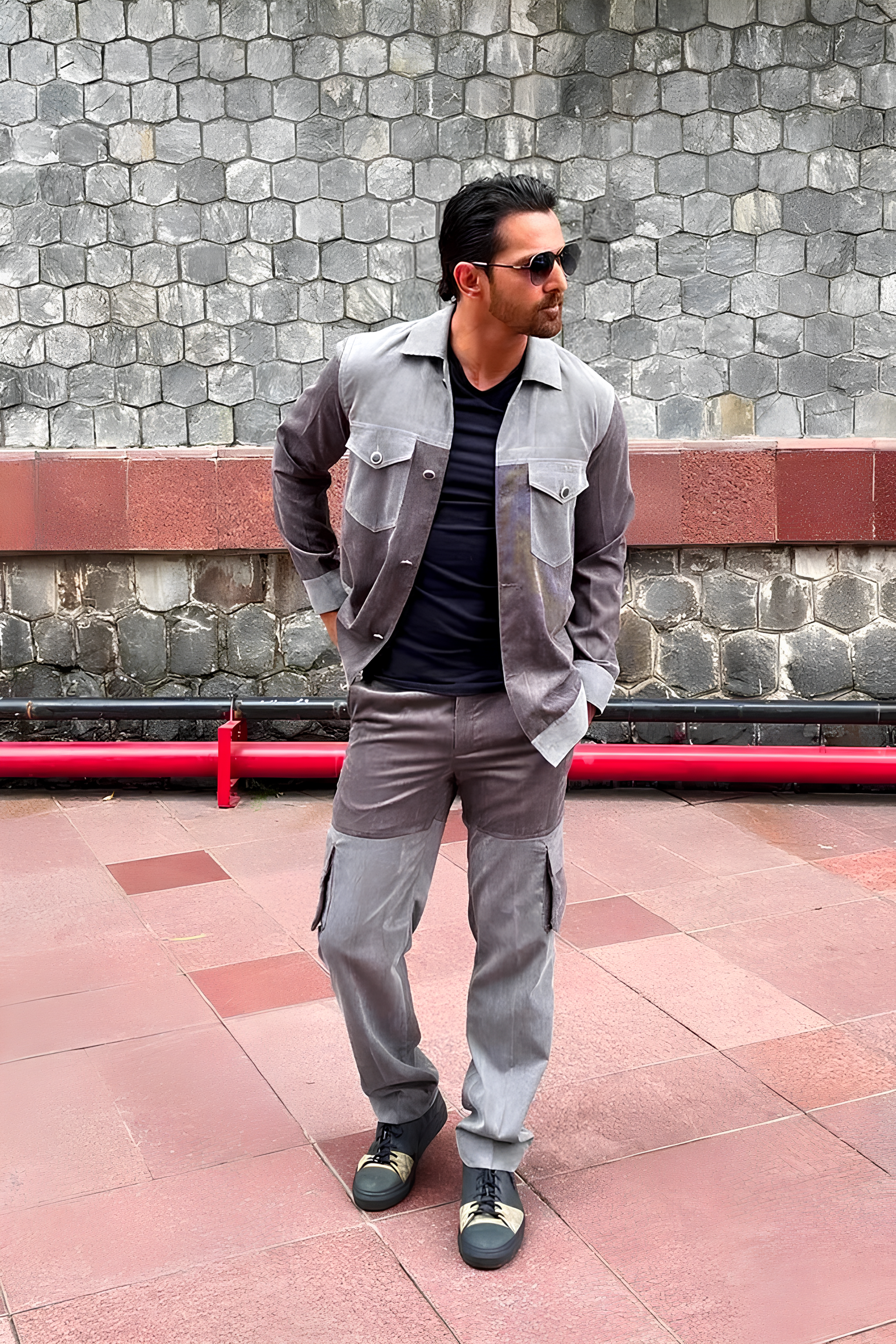 Harshvardhan Rane in Slate Grey Cargo Co-ord Set