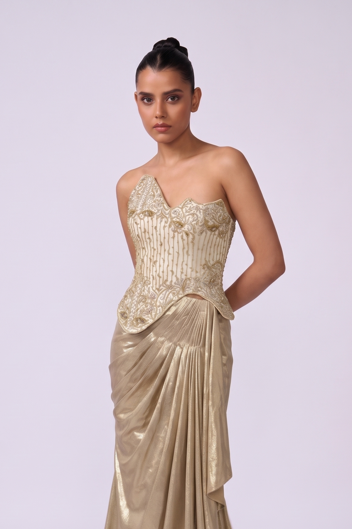 Gold Stripe Corset Gown - Corset Detail
