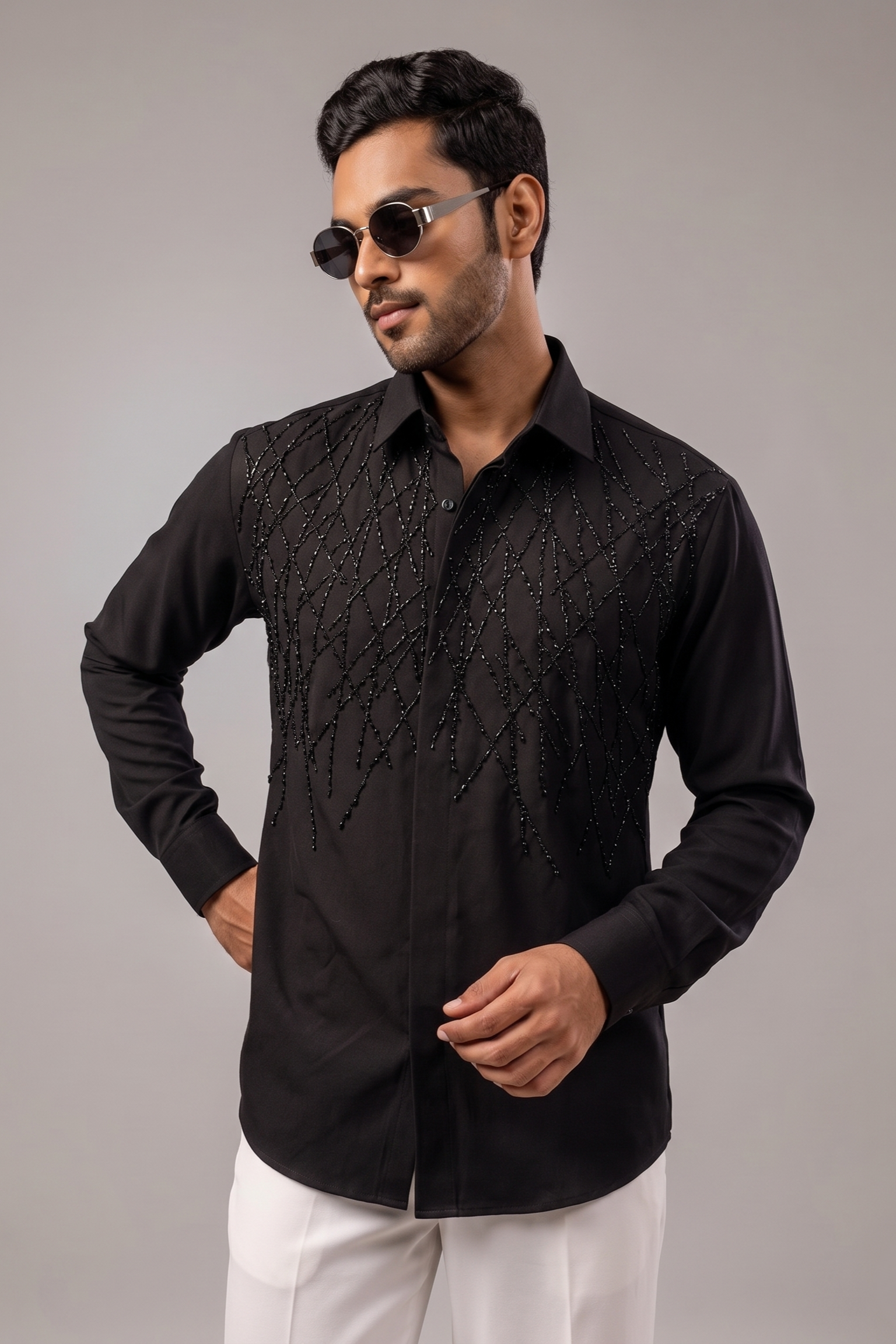Noir Diamond Lattice Embellished Shirt
