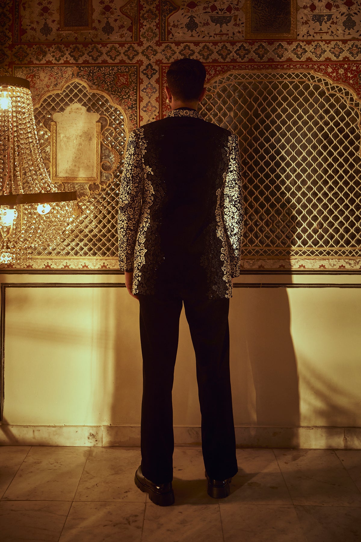 Navy Blue Floral Indo Western