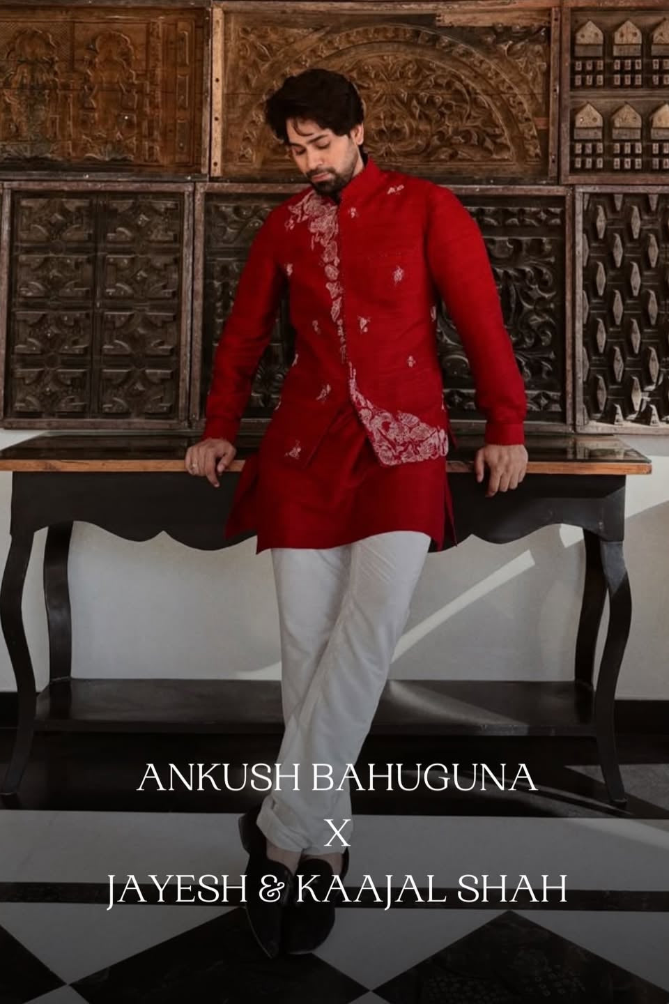 Ankush Bahuguna in Crimson Embroidered Sherwani Jacket