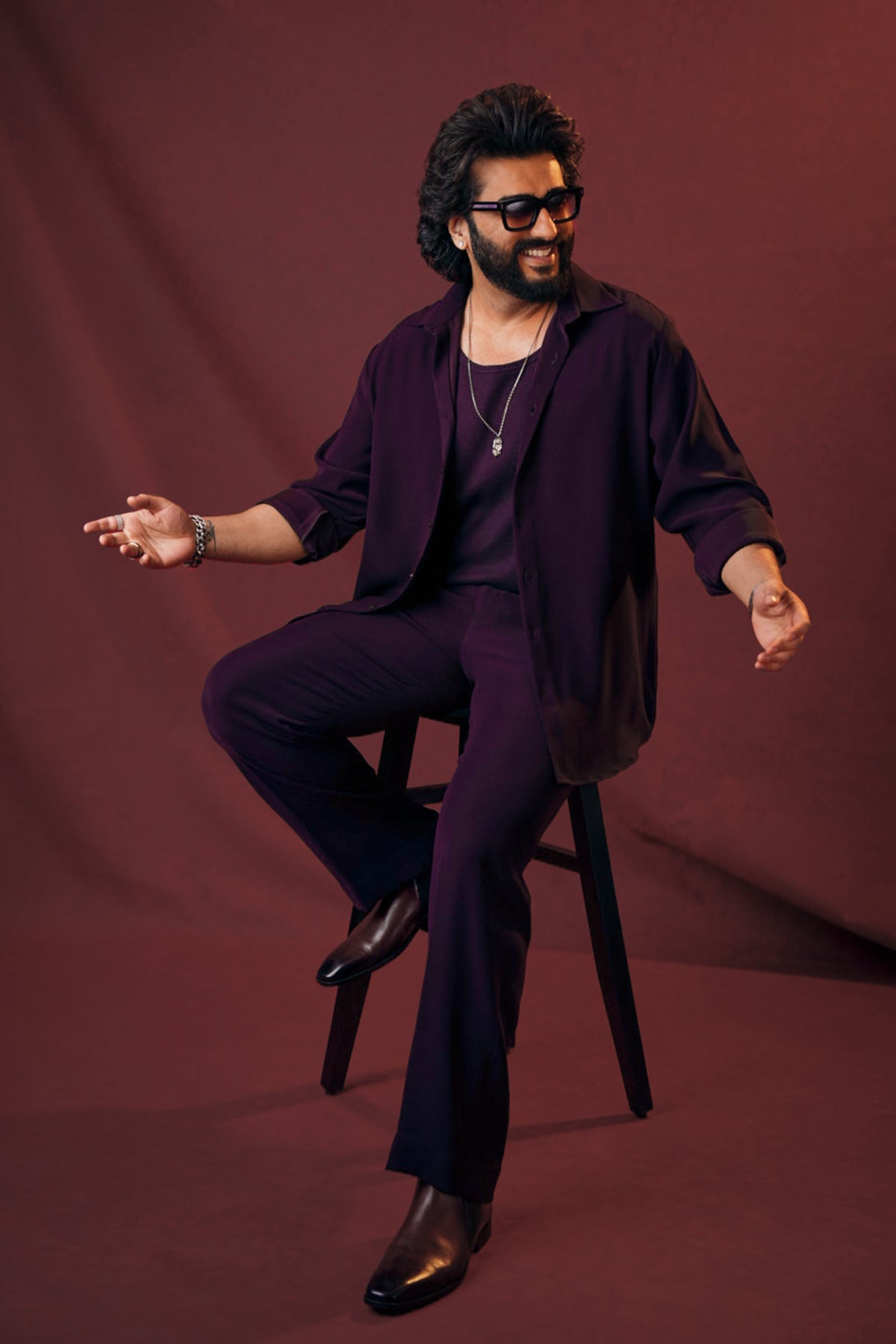 Arjun Kapoor in Deep Plum Shirt & Trouser Set