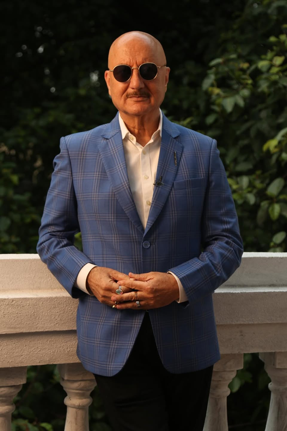 Anupam Kher in a Blue Windowpane Check Blazer